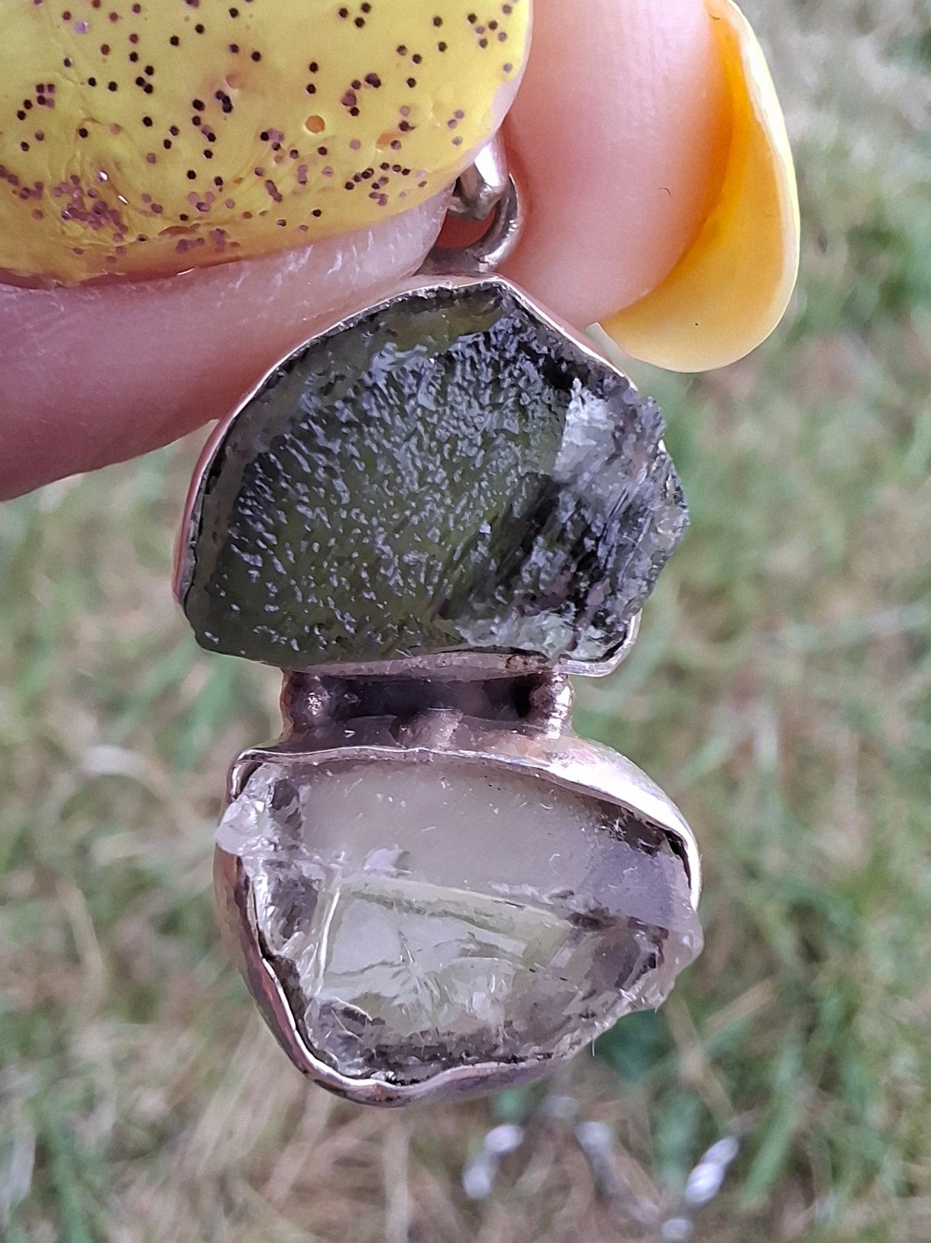 Moldavite & Libyan Desert Glass Pendant, 925 Silver, Tektite (Ref: MLP17)