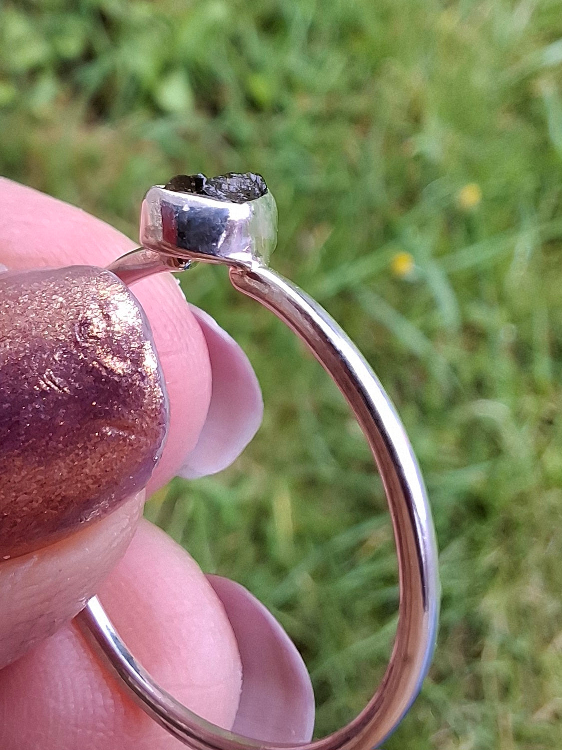 Moldavite Ring, size small T, 925 silver, Tektite (Ref: 56)