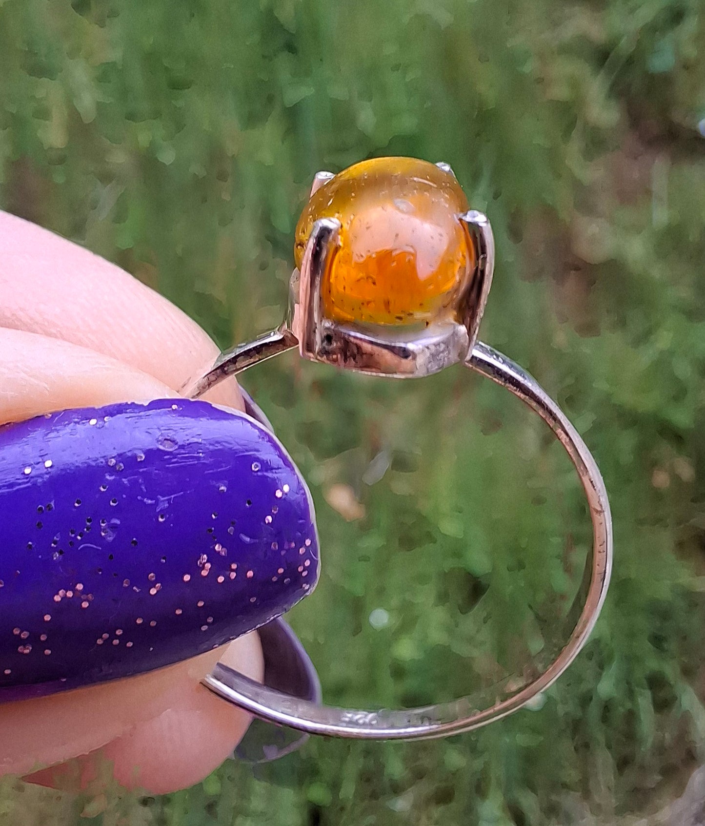 Baltic Amber Ring, size large Y, 925 Silver, Fossil (Ref: AR38)