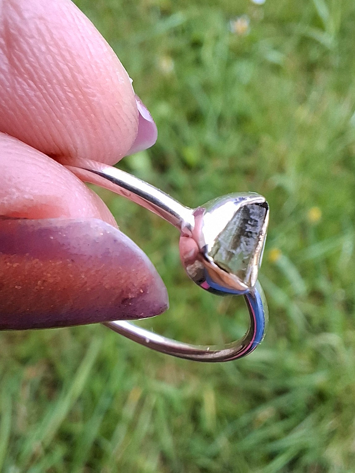 Moldavite Ring, size large R/small S, 925 Silver, Tektite (Ref: R54)