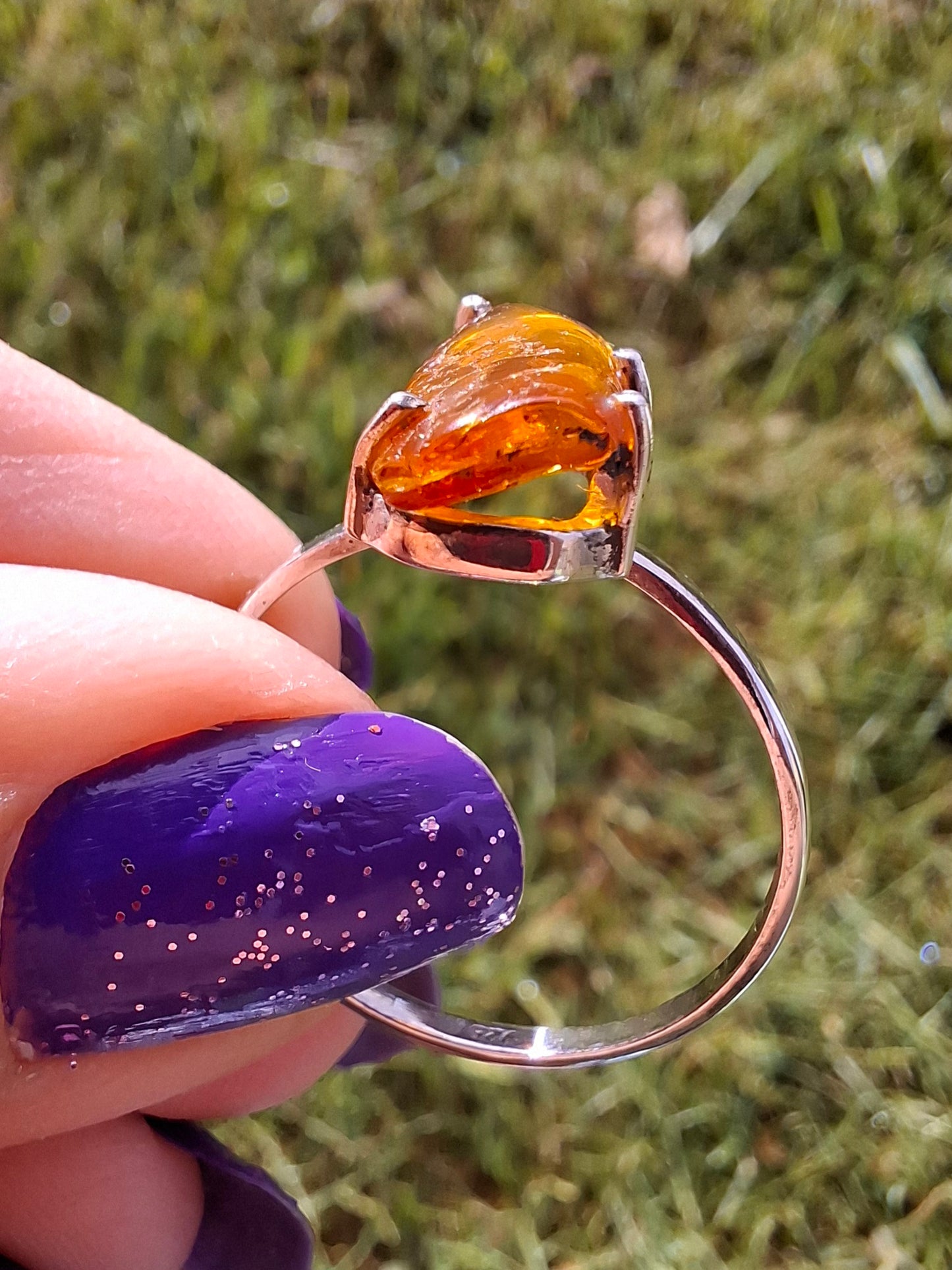 Baltic Amber Ring, size large Y, 925 Silver, Fossil (Ref: AR22)