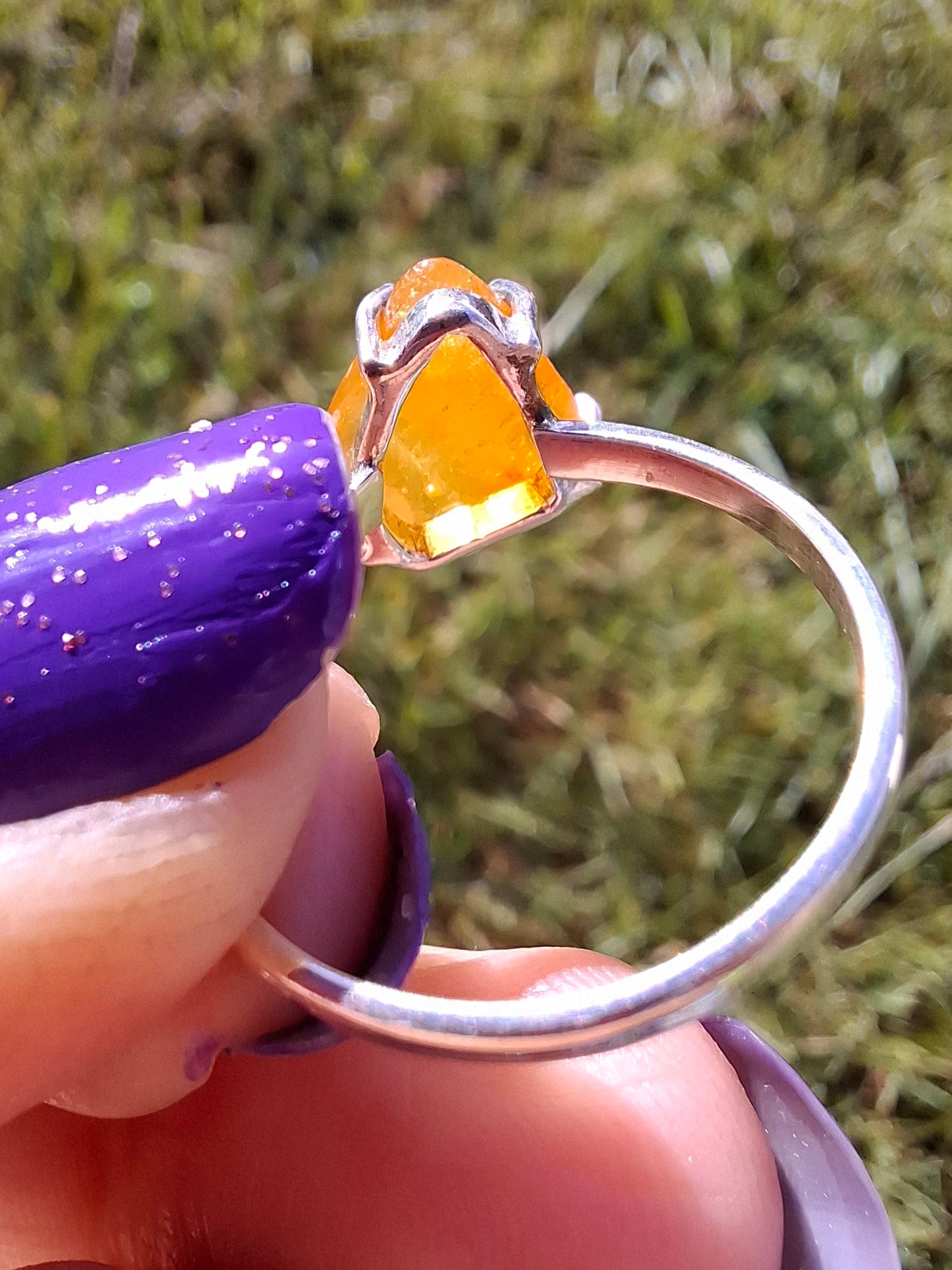 Baltic Amber Ring, size large R, 925 Silver, Fossil (Ref: AR15)