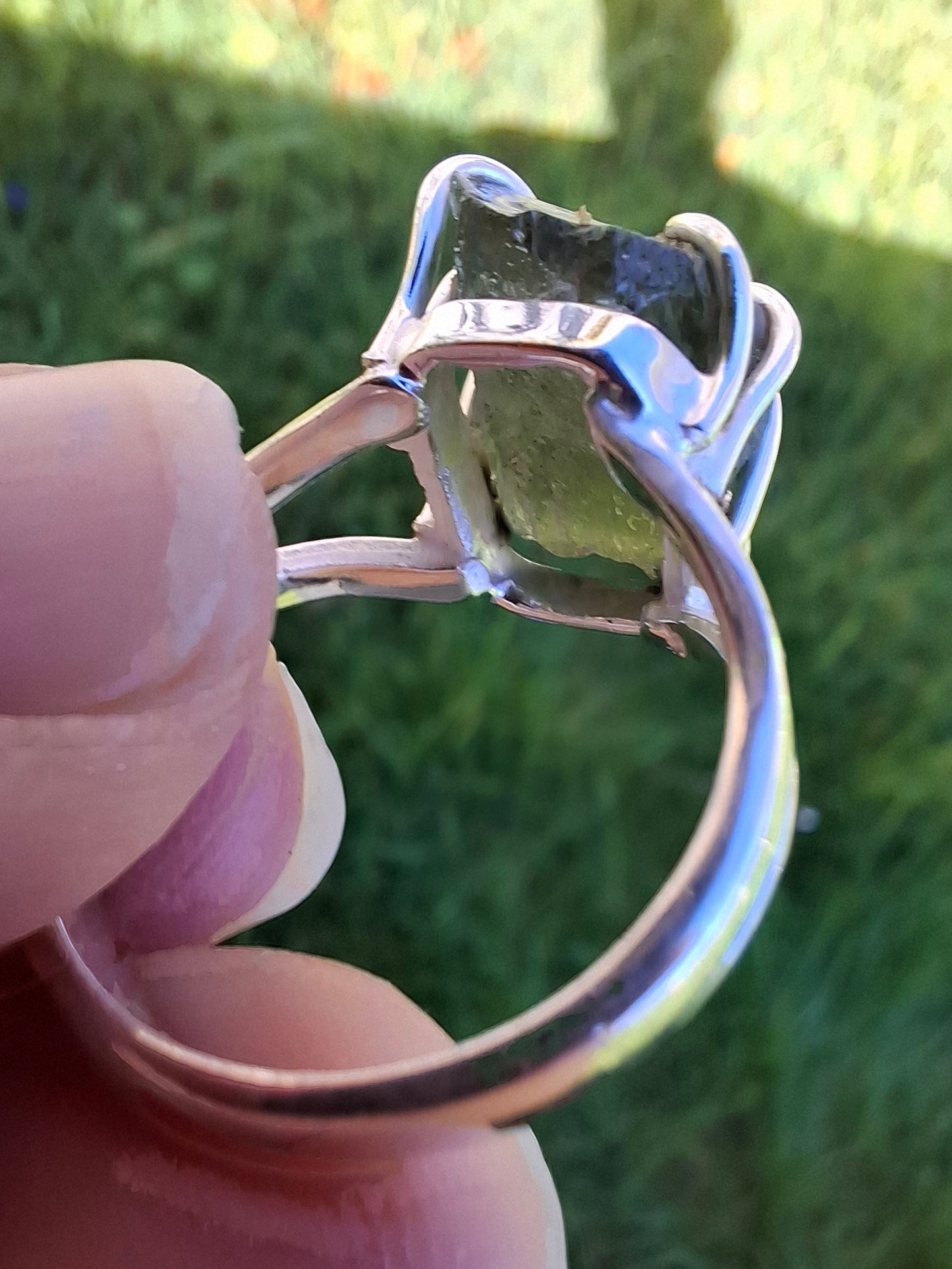 Moldavite Ring, size Q, 925 Silver, Tektite (Ref: R11)