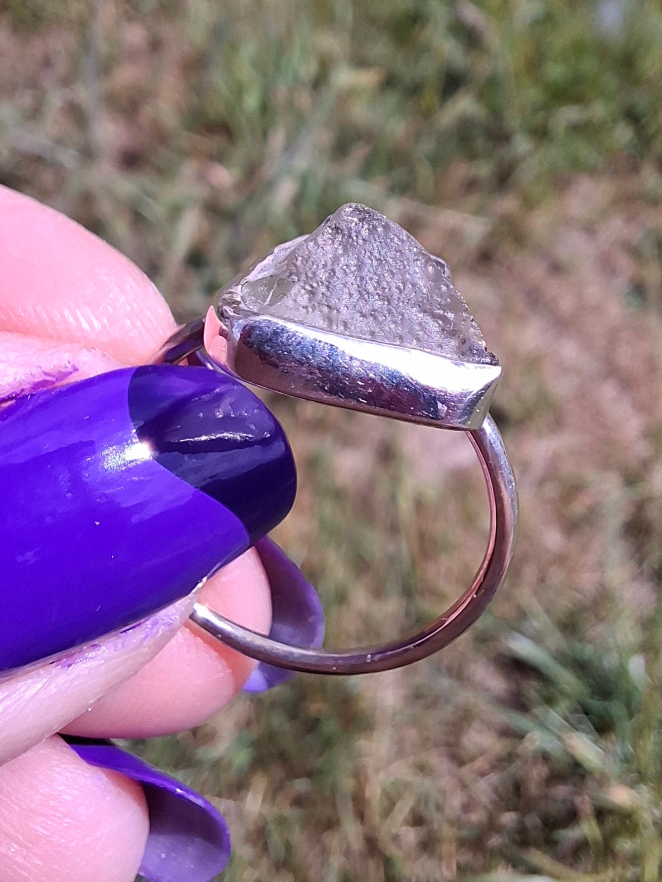 Libyan Desert Glass Ring, size large P, 925 Silver, Tektite (Ref: LR30)