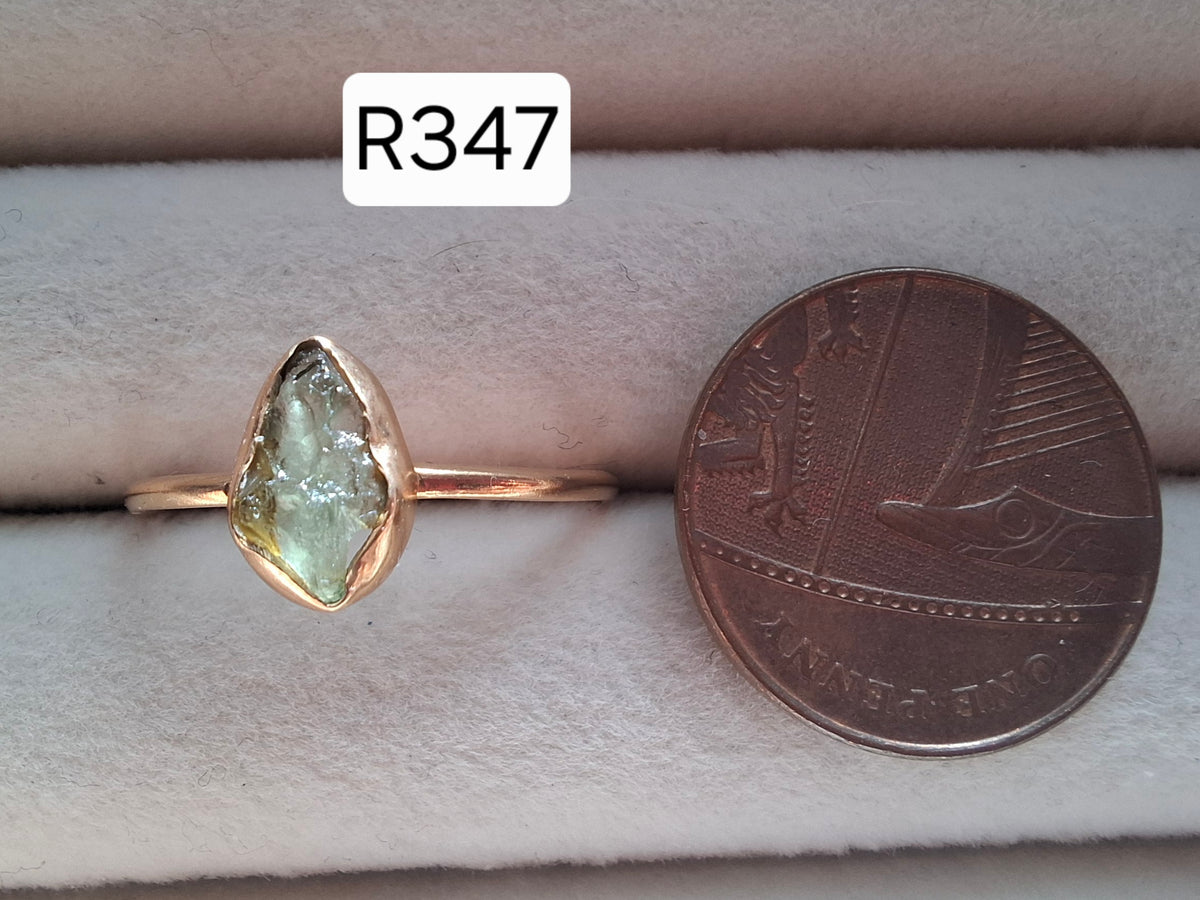Moldavite Ring, 14K GOLD Plated, size large T, Tektite (Ref: R347)