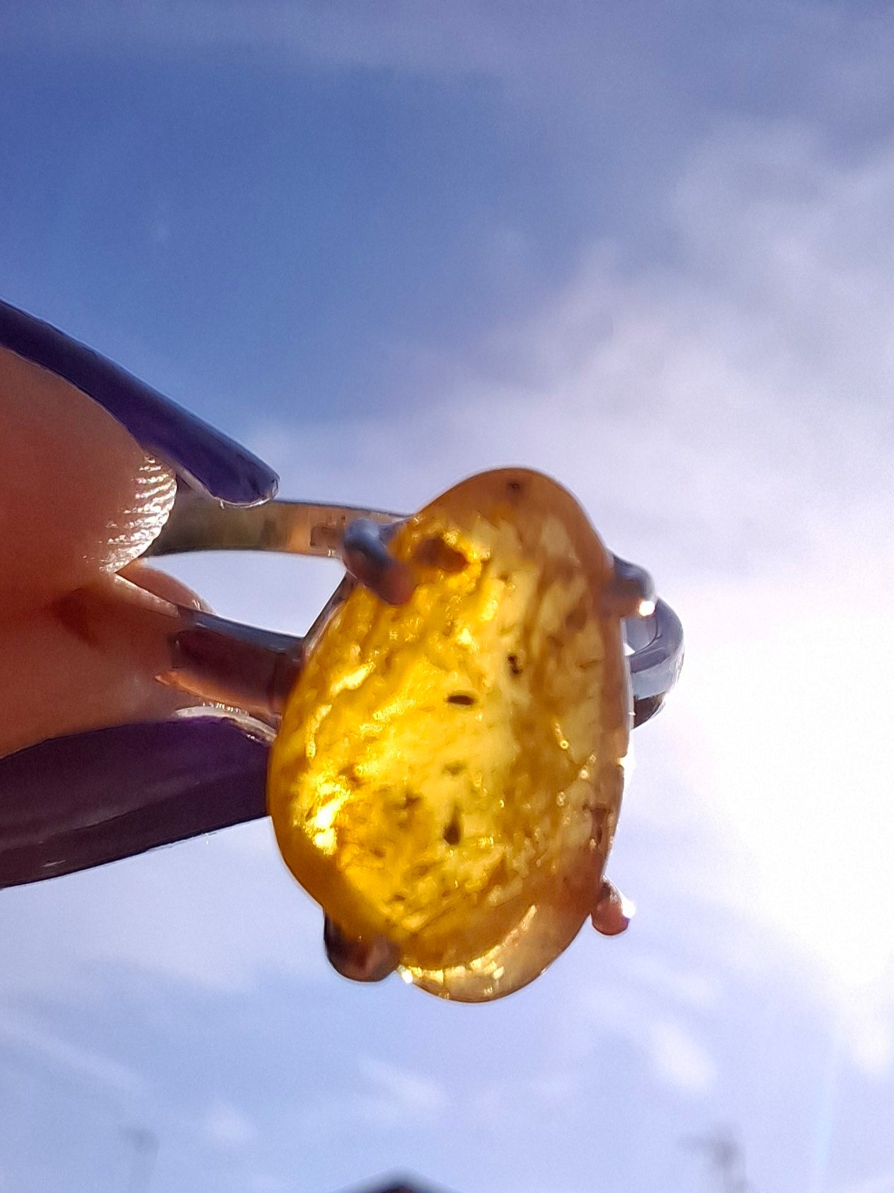 Baltic Amber Ring, size N. 925 Silver, Fossil (Ref: AR7)