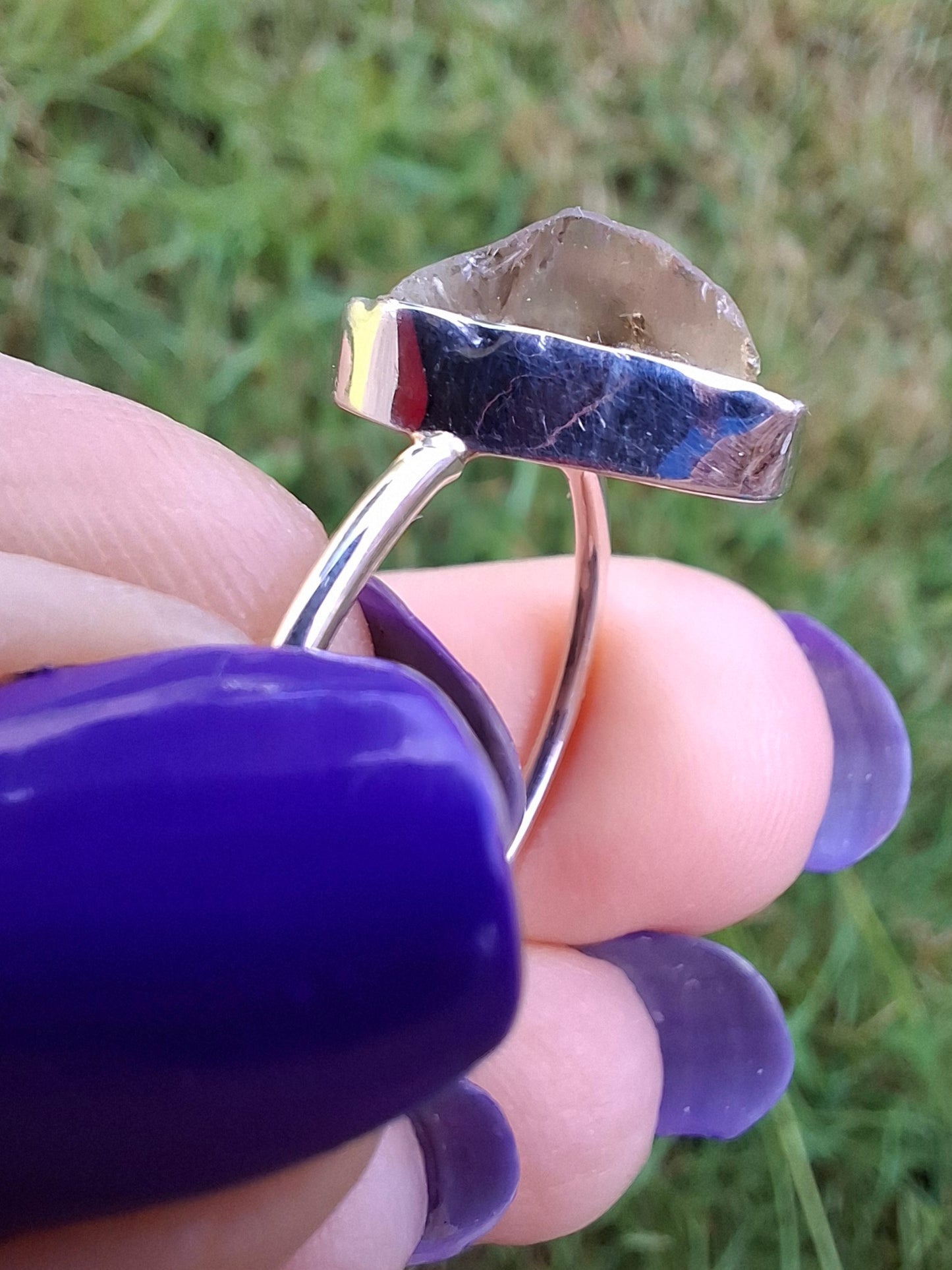 Libyan Desert Glass Ring, size large V, 925 Silver, Tektite (Ref: LR57)