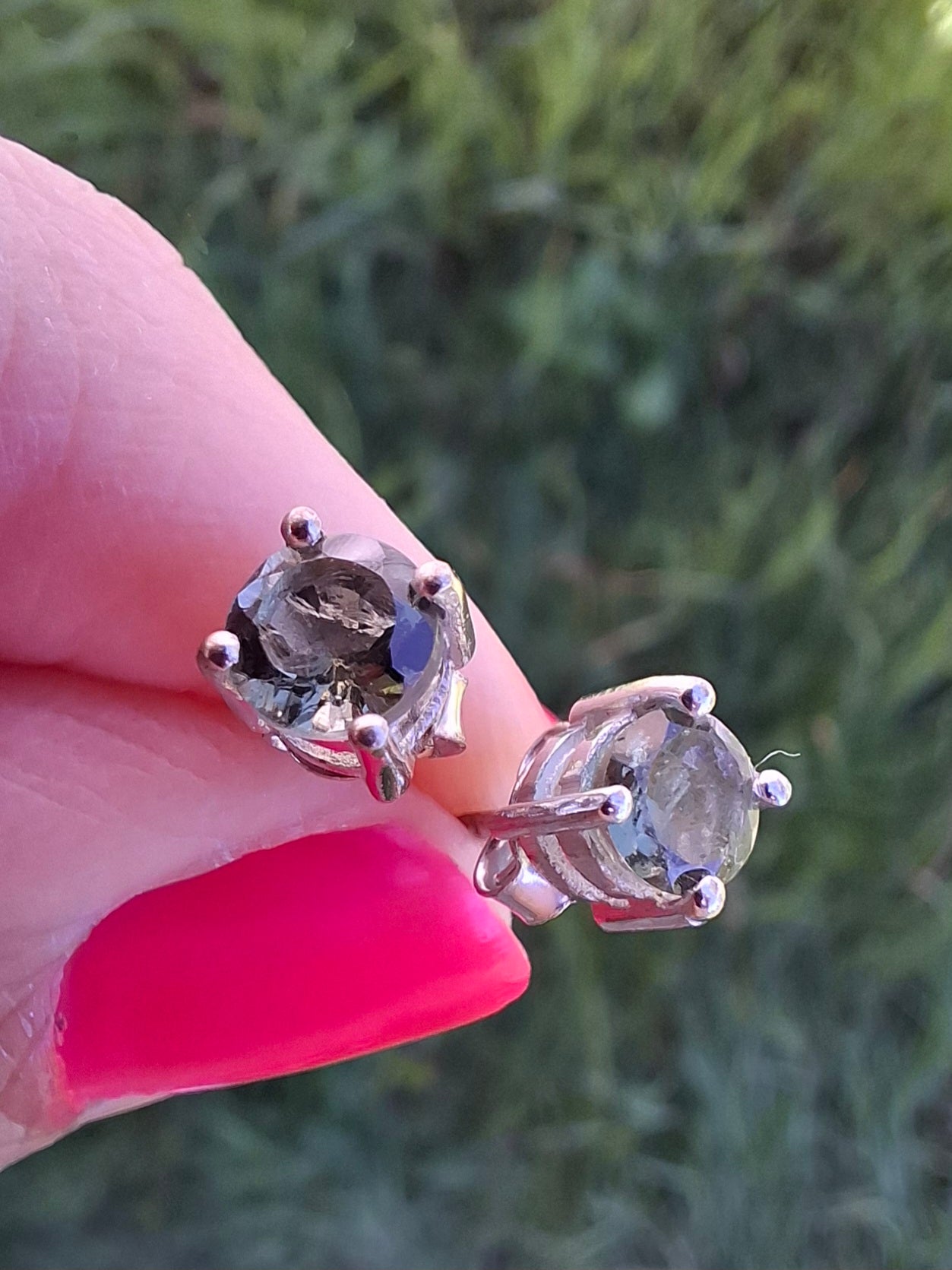 Moldavite (faceted) 5mm STUD EARRINGS, 925 Silver, Tektite (Ref: Pair43)