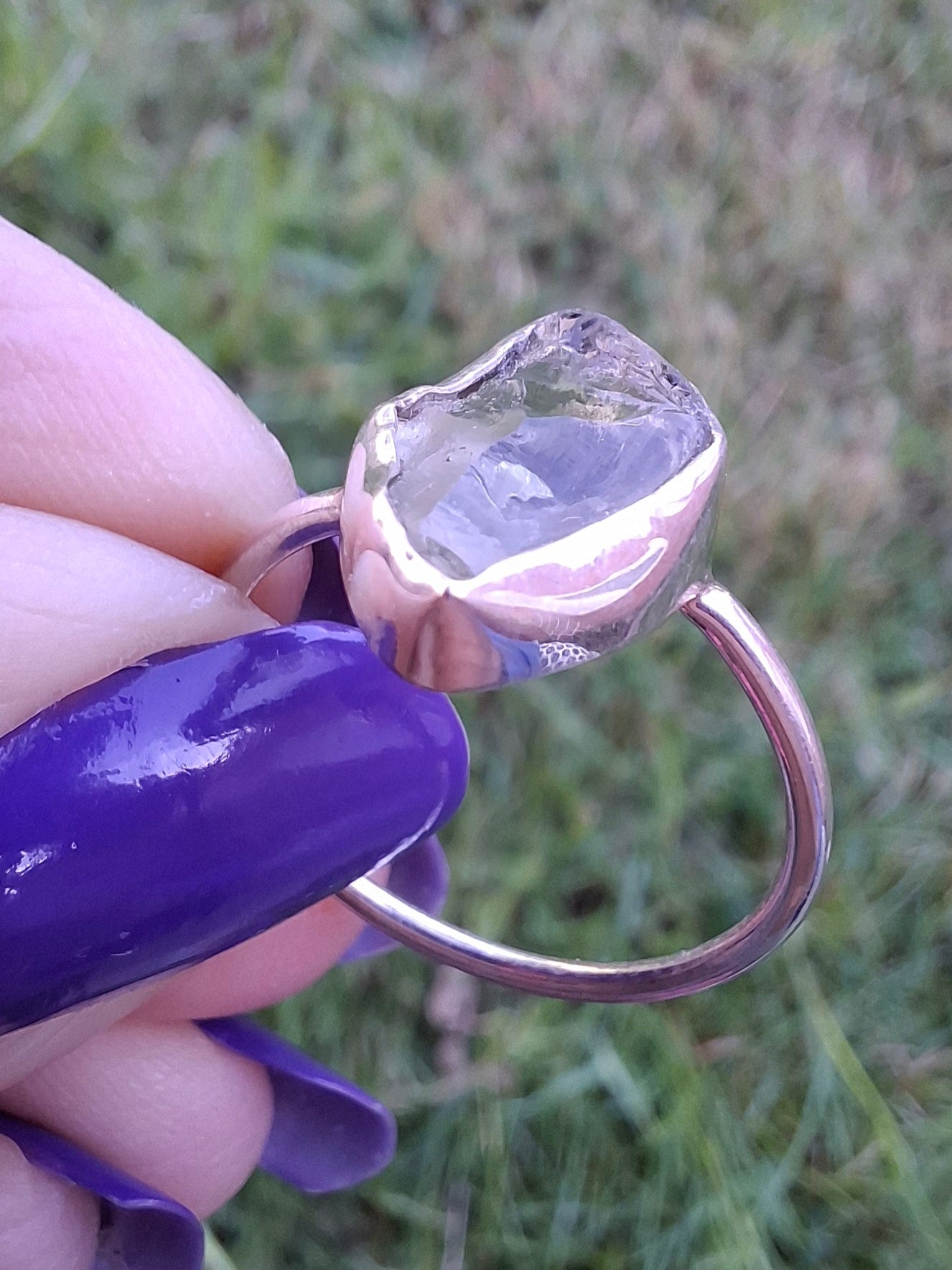 Libyan Desert Glass Ring, size small R, 925 Silver, Tektite (Ref: LR41)