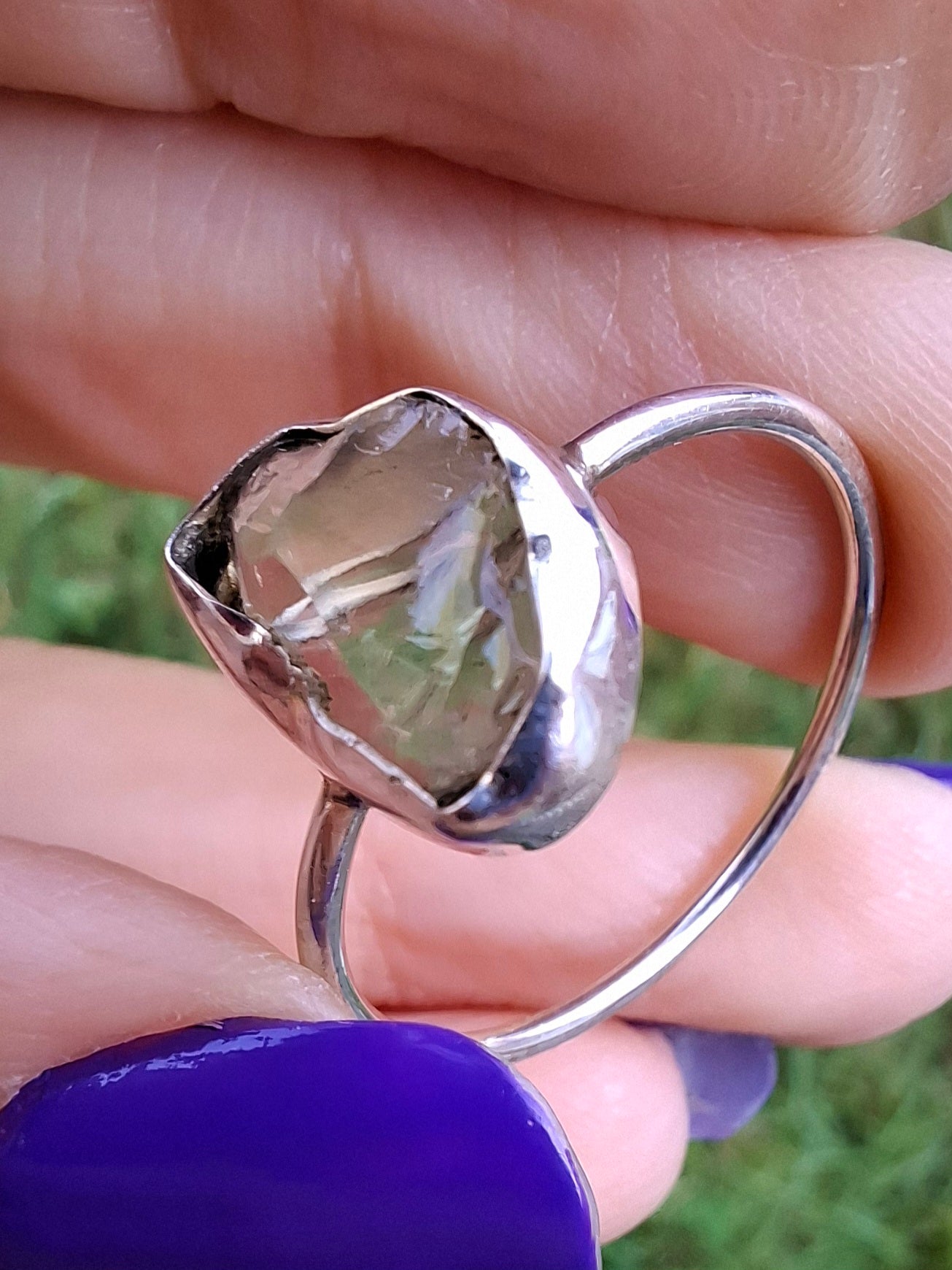 Libyan Desert Glass Ring, size large W, 925 Silver, Tektite (Ref: LR63)