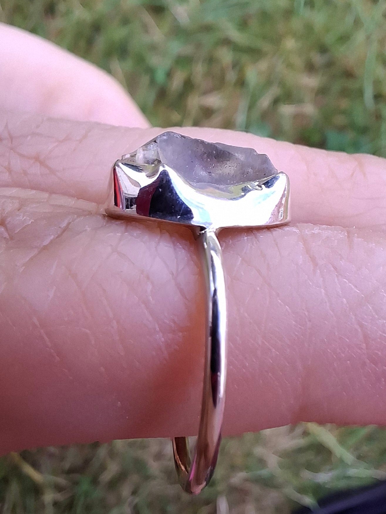 Libyan Desert Glass Ring, size large M, 925 Silver, Tektite (Ref: LR20)