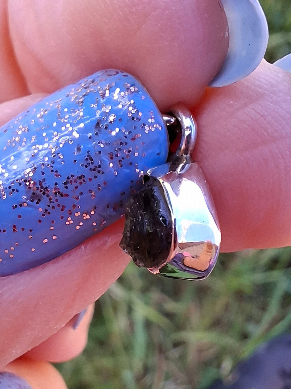 Moldavite Pendant, 925 Silver, Tektite (Ref: P96)