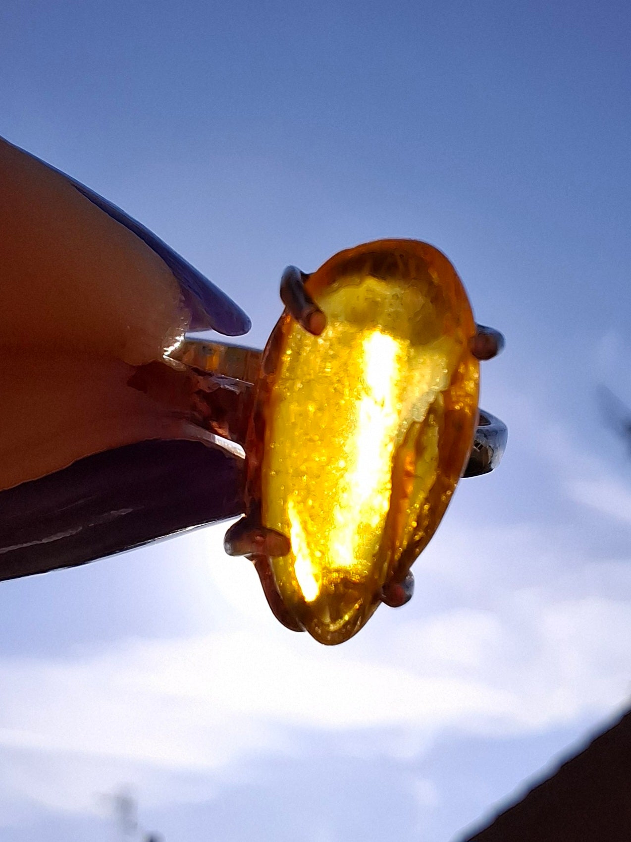 Baltic Amber Ring, size large J/small K, 925 Silver, Fossil (Ref: AR30)