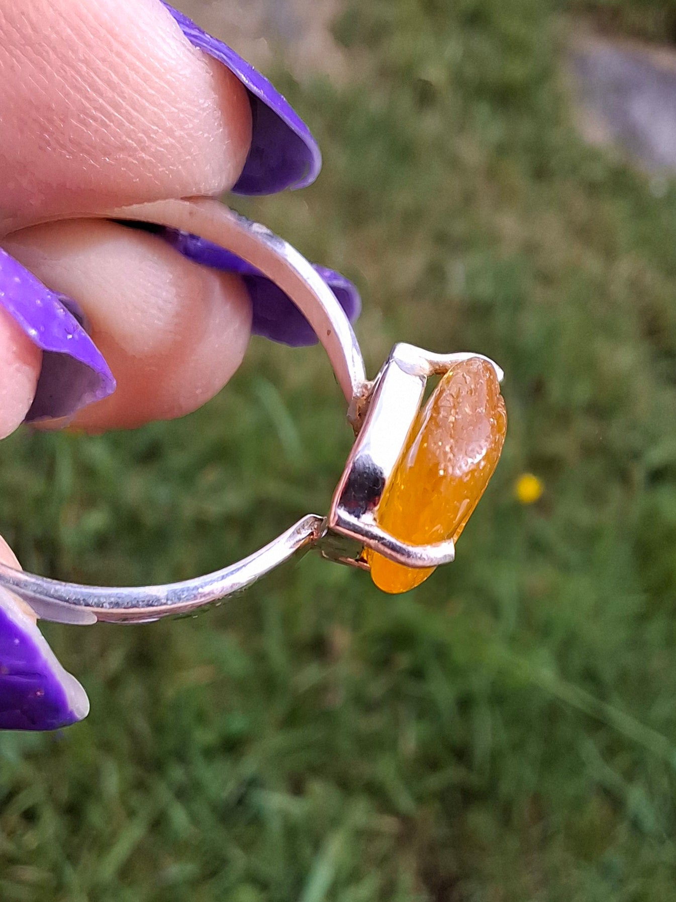 Baltic Amber Ring, size large R, 925 Silver, Fossil (Ref: AR15)