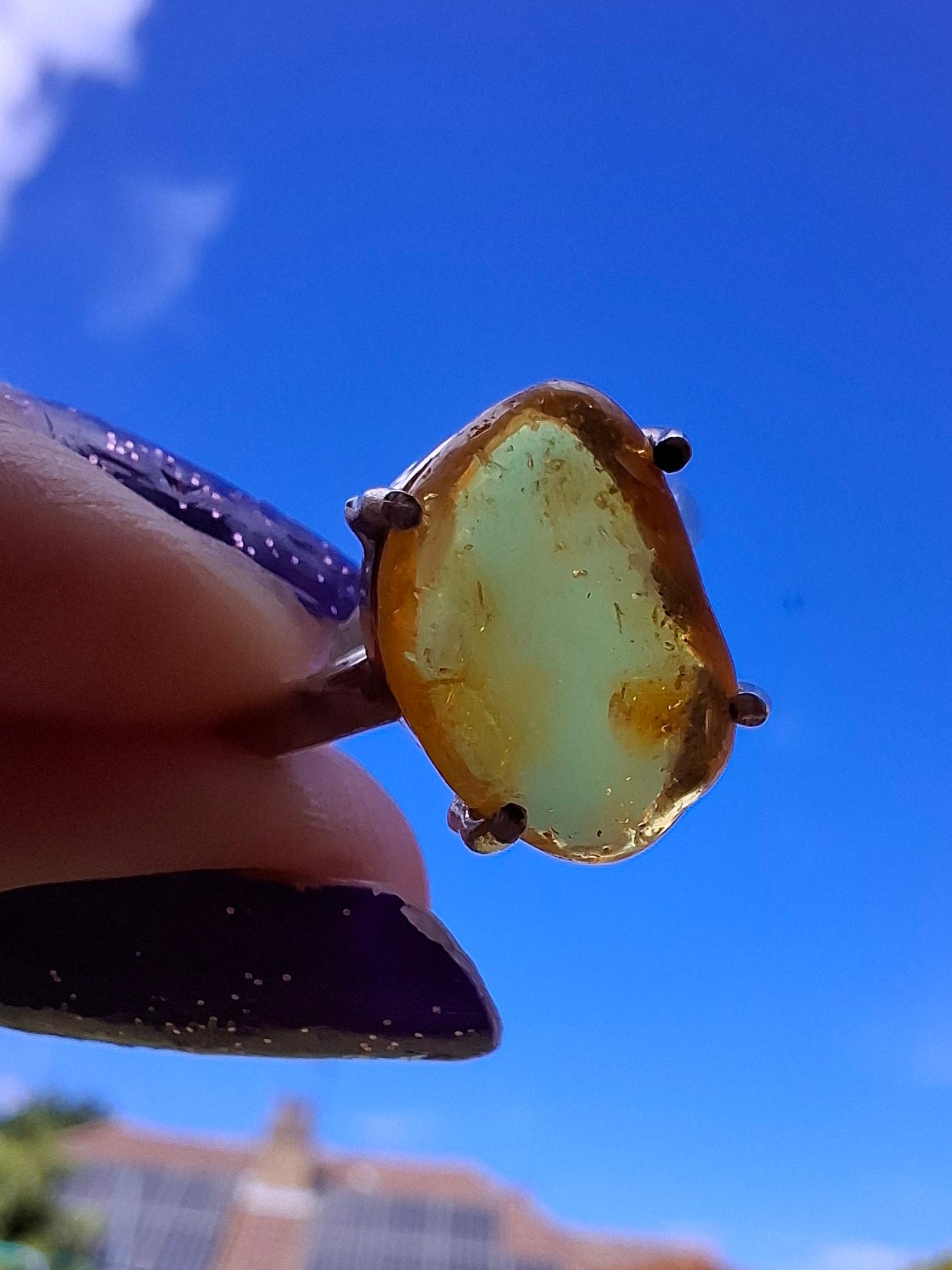 Baltic Amber Ring, size large K, 925 Silver, Fossil (Ref: AR31)