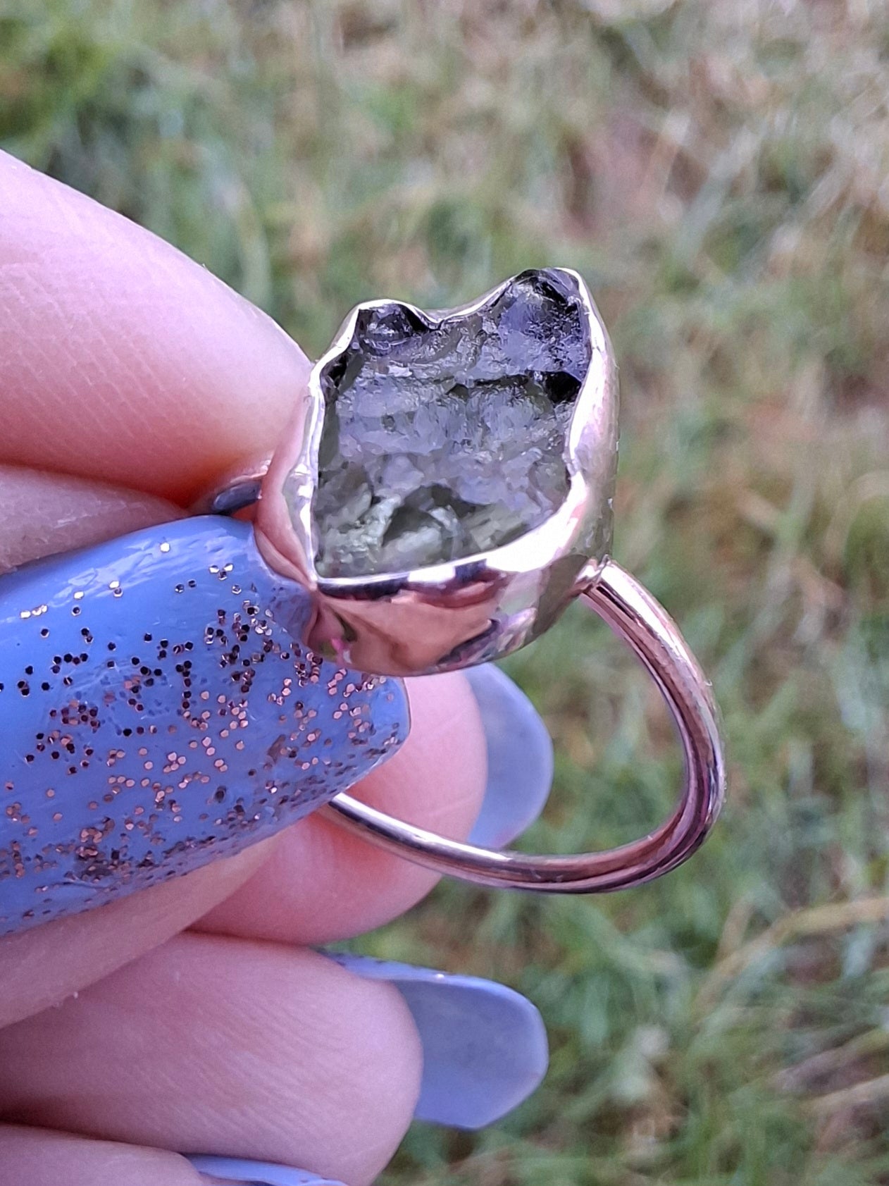 Moldavite Ring, size M, 925 Silver, Tektite (Ref: R22)