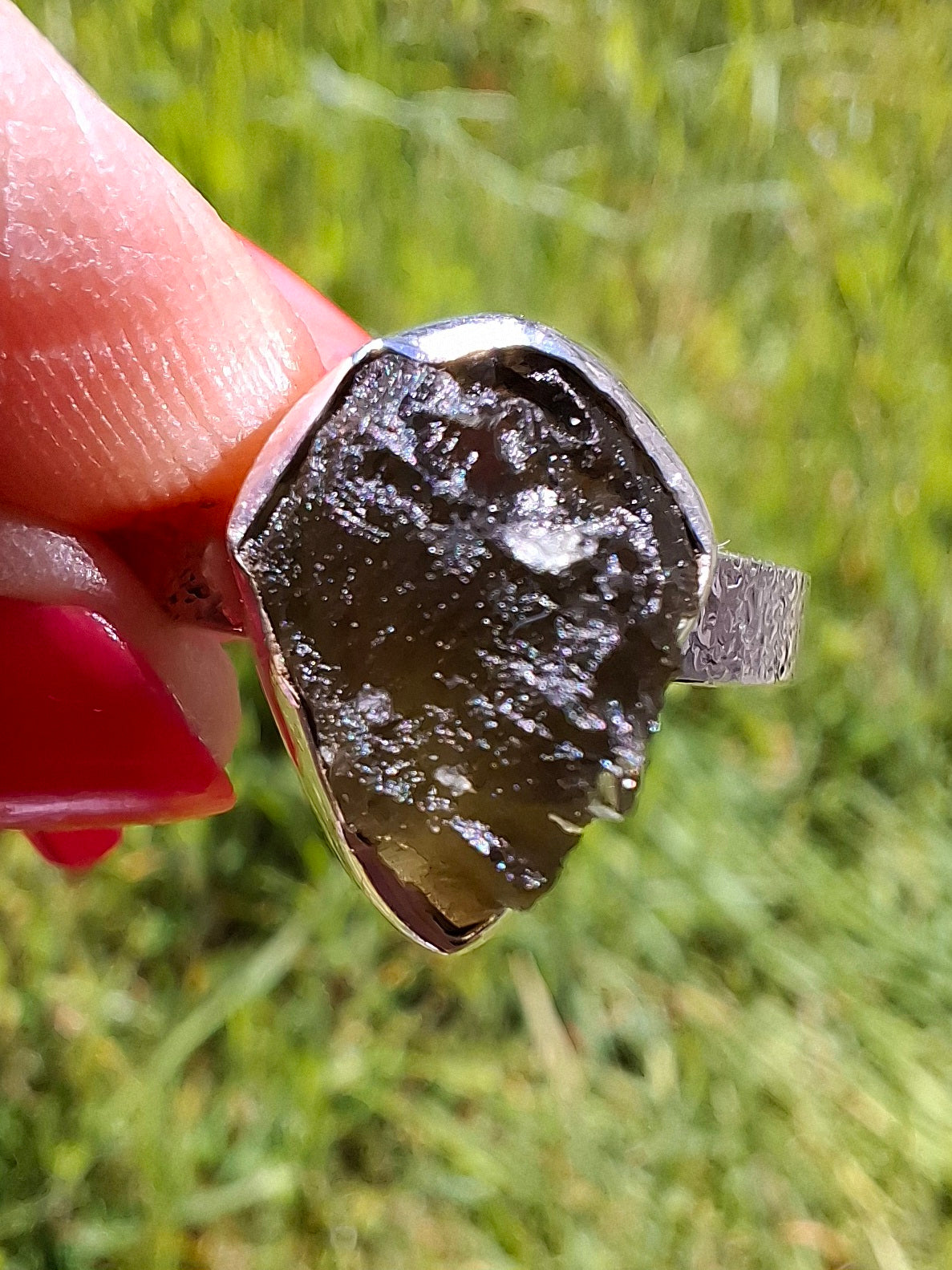 Moldavite Ring, size U, 925 Silver, Tektite (Ref: R323)