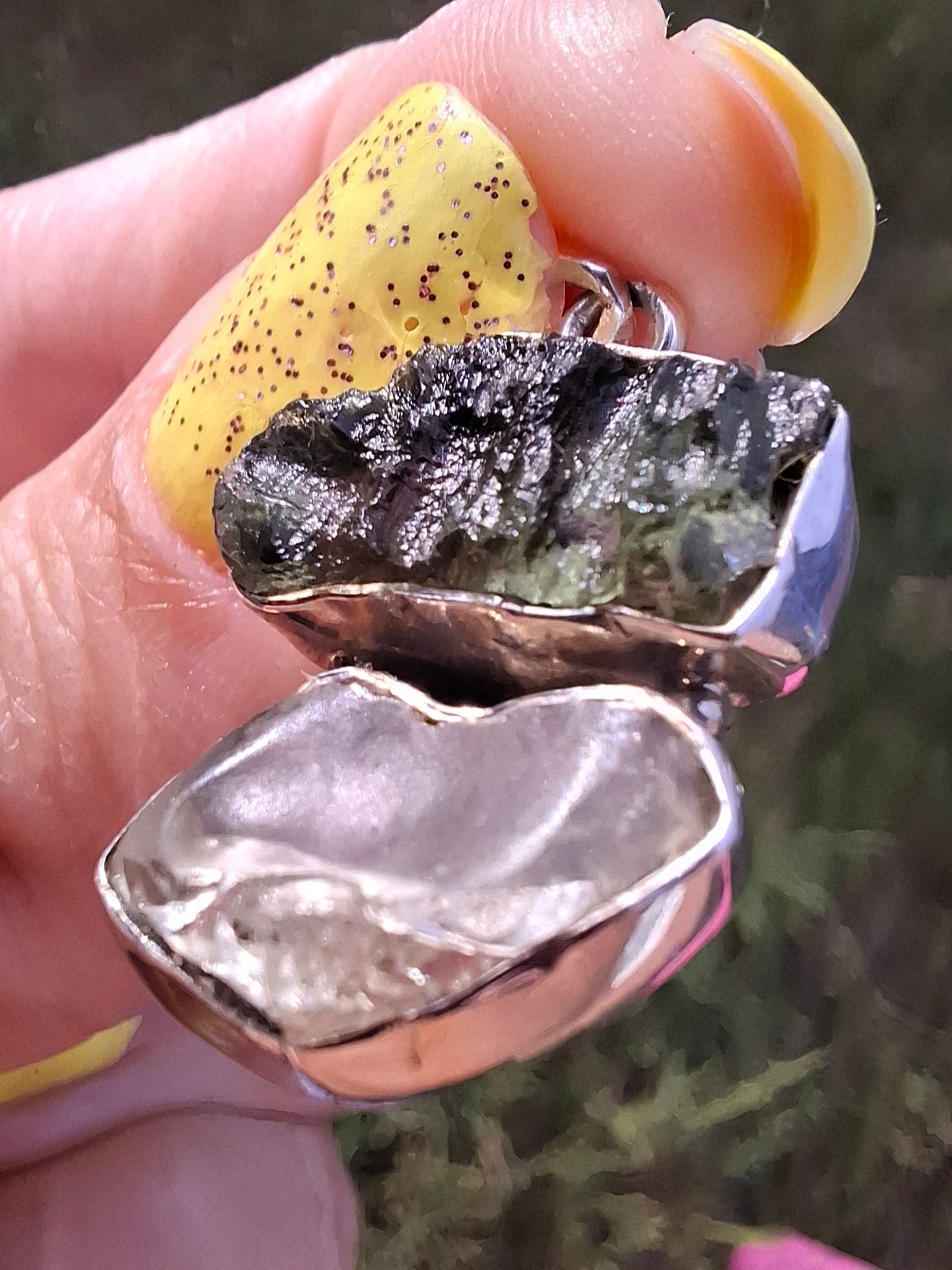 Moldavite & Libyan Desert Glass Pendant, 925 Silver, Tektite (Ref: MLP5)