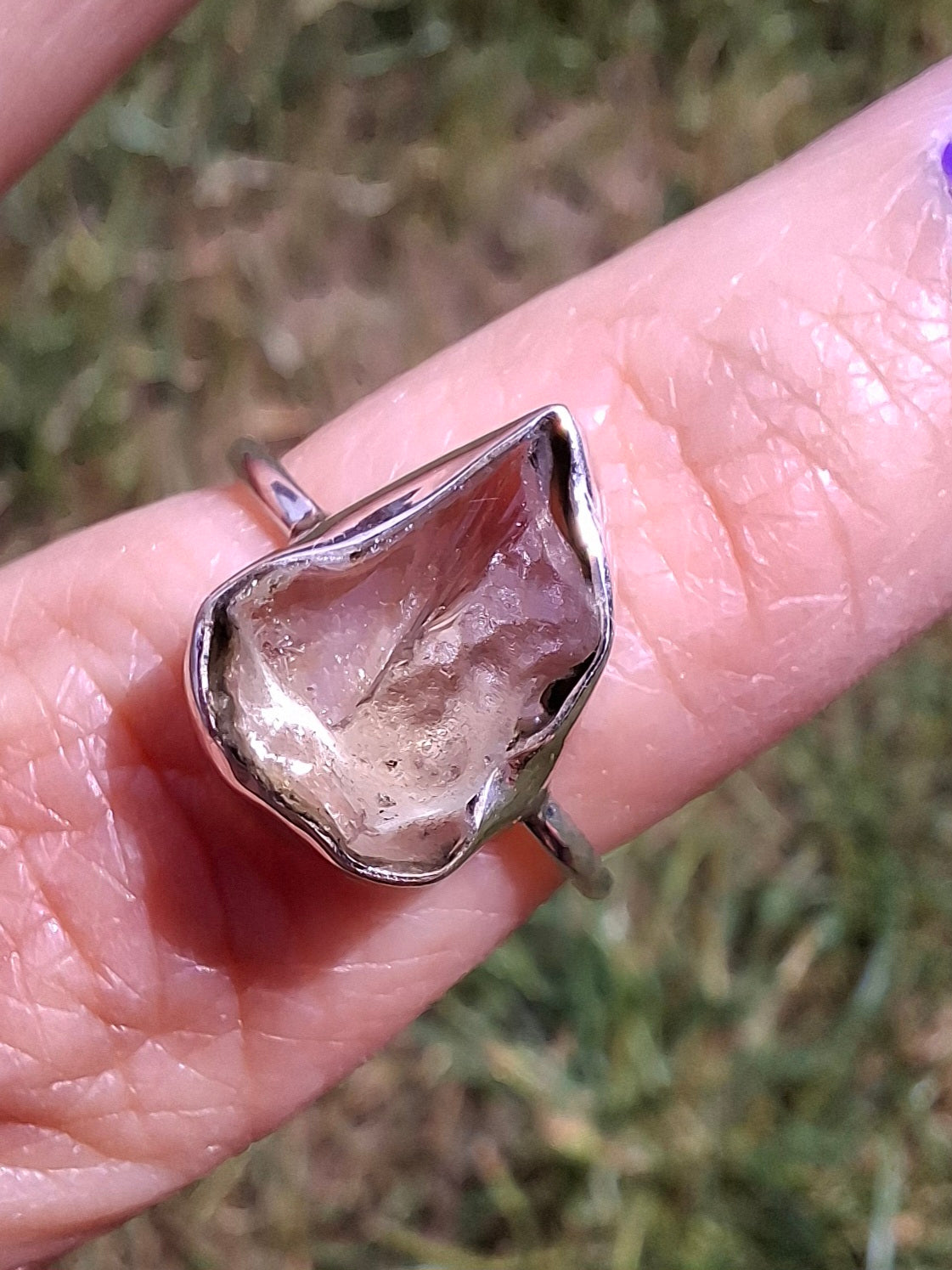 Libyan Desert Glass Ring, size large K, 925 Silver, Tektite (Ref: LR13)