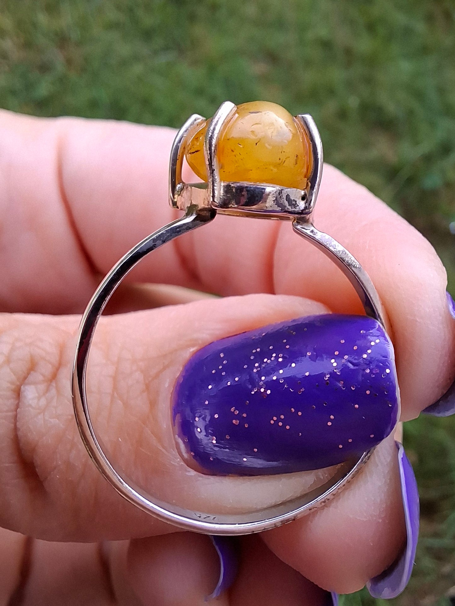 Baltic Amber Ring, size large Y, 925 Silver, Fossil (Ref: AR39)