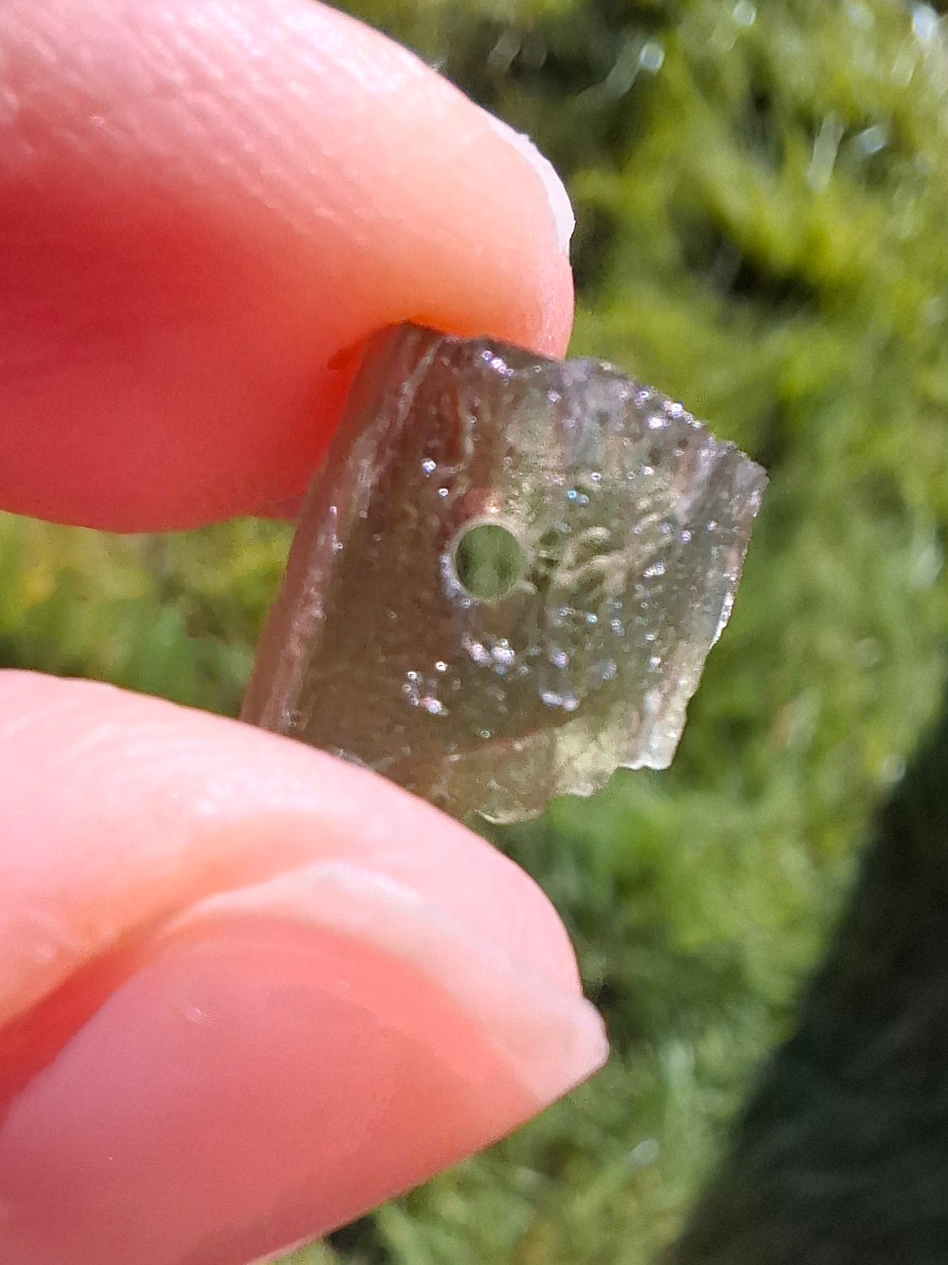 DRILLED, Moldavite Piece, 0.74g, Tektite (Ref: D13)