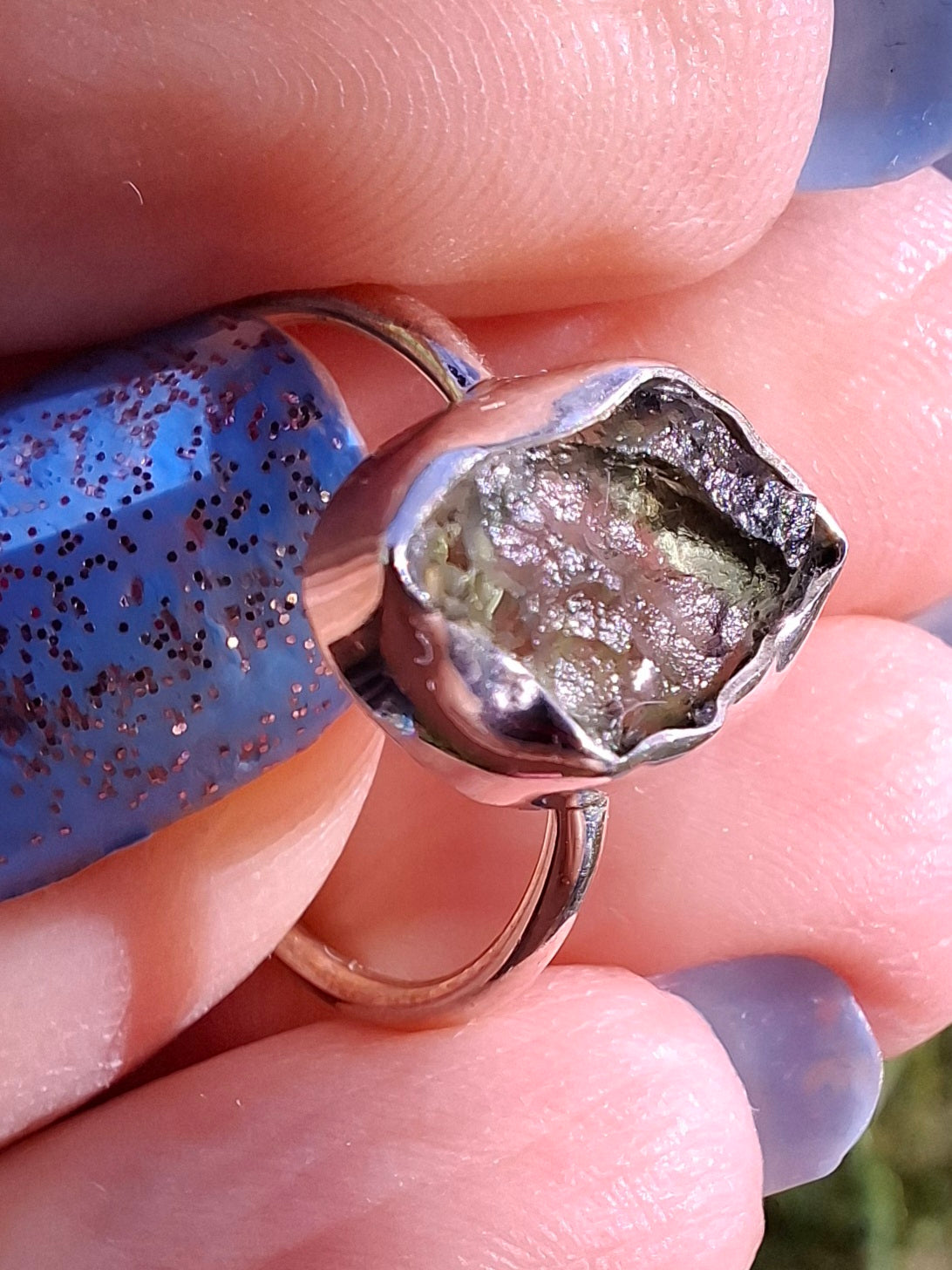 Moldavite Ring, size M, 925 Silver, Tektite (Ref: R22)