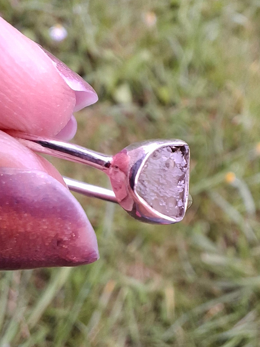 Moldavite Ring, size small S, 925 Silver, Tektite (Ref: R68)