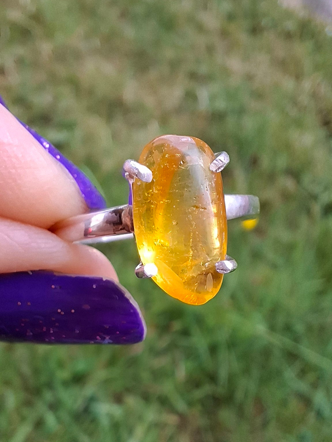 Baltic Amber Ring, size O, 925 Silver, Fossil (Ref: AR11)