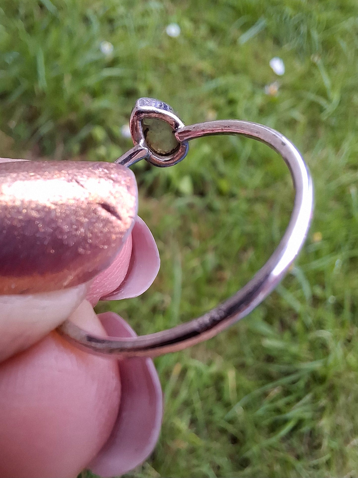 Moldavite Ring, size small T, 925 Silver, Tektite (Ref: R69)
