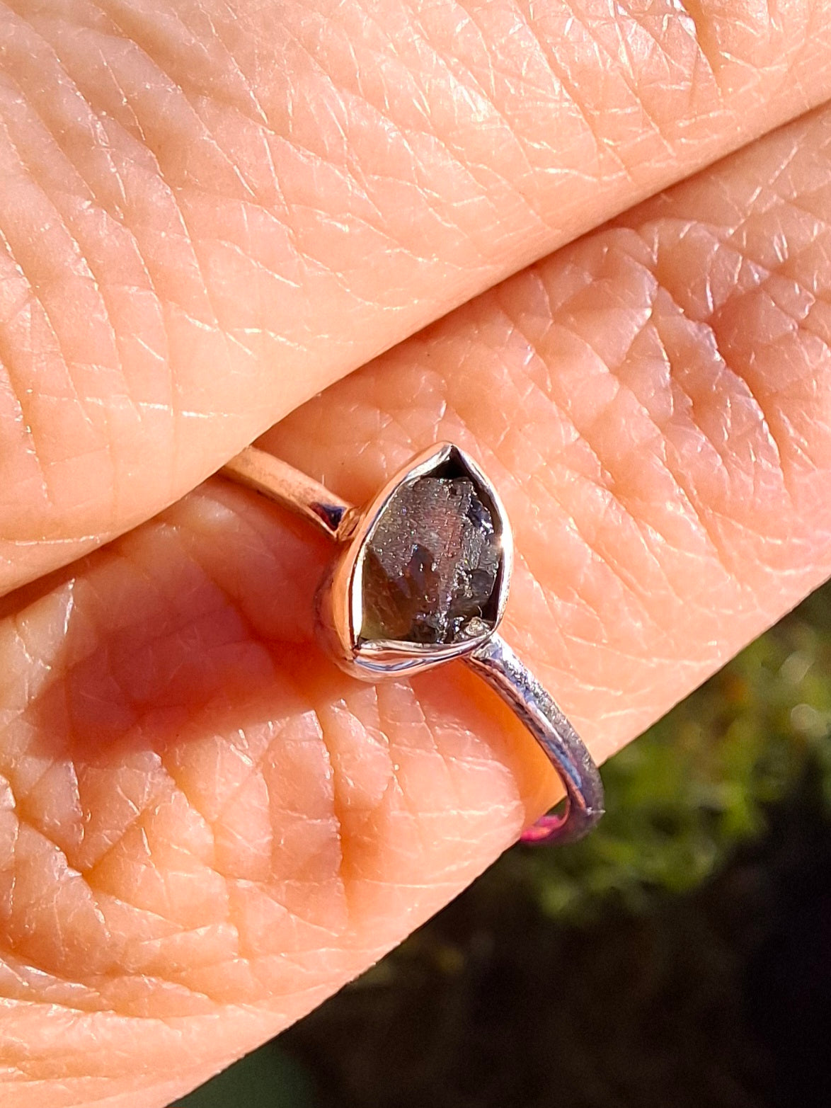Moldavite Ring, size large T, 925 Silver, Tektite (Ref: R70)