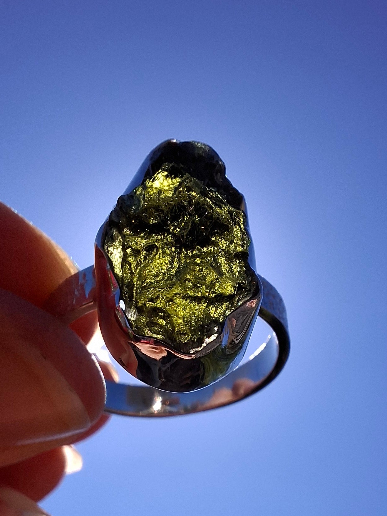 Moldavite Ring, size U, 925 Silver, Tektite (Ref: R325)