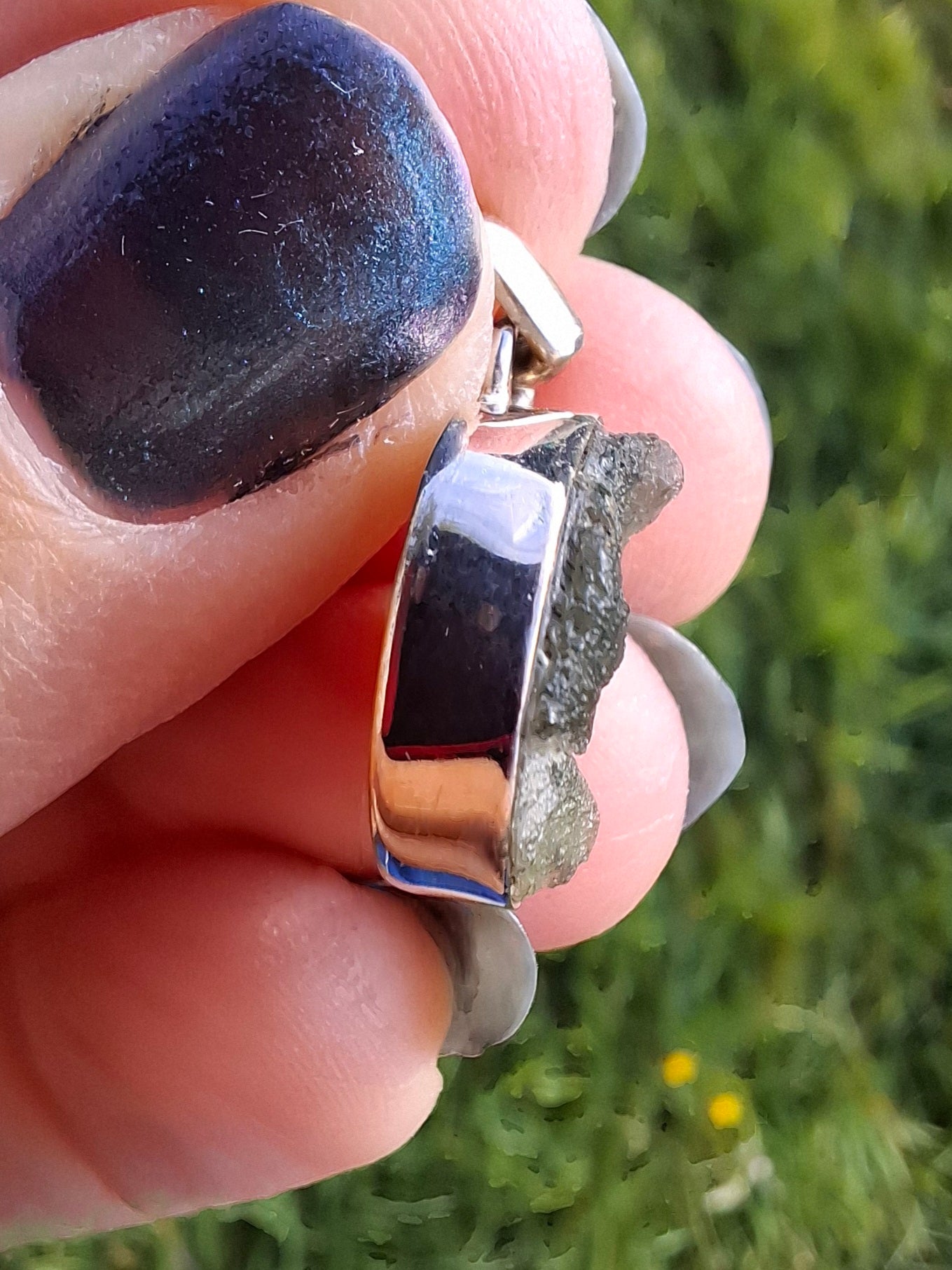 Moldavite PENDANT, 925 Silver, Tektite (Ref: P1)