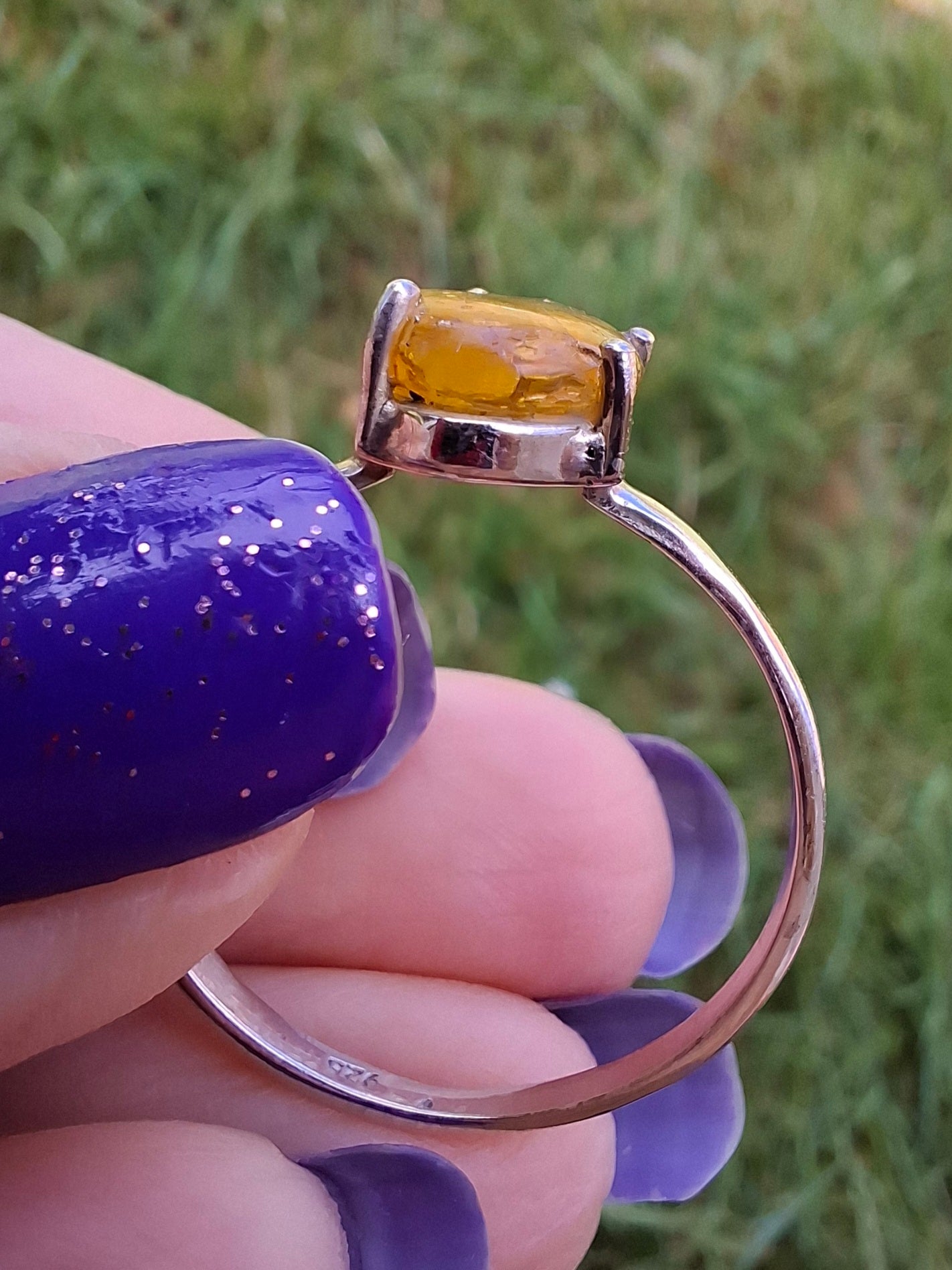 Baltic Amber Ring, size large X, 925 Silver, Fossil (Ref: AR33)