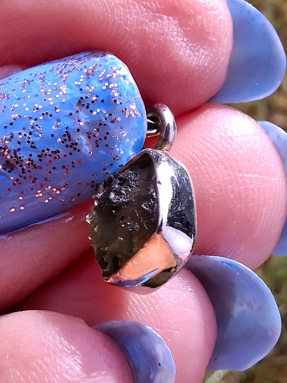Moldavite Pendant, 925 Silver, Tektite (Ref: P61)