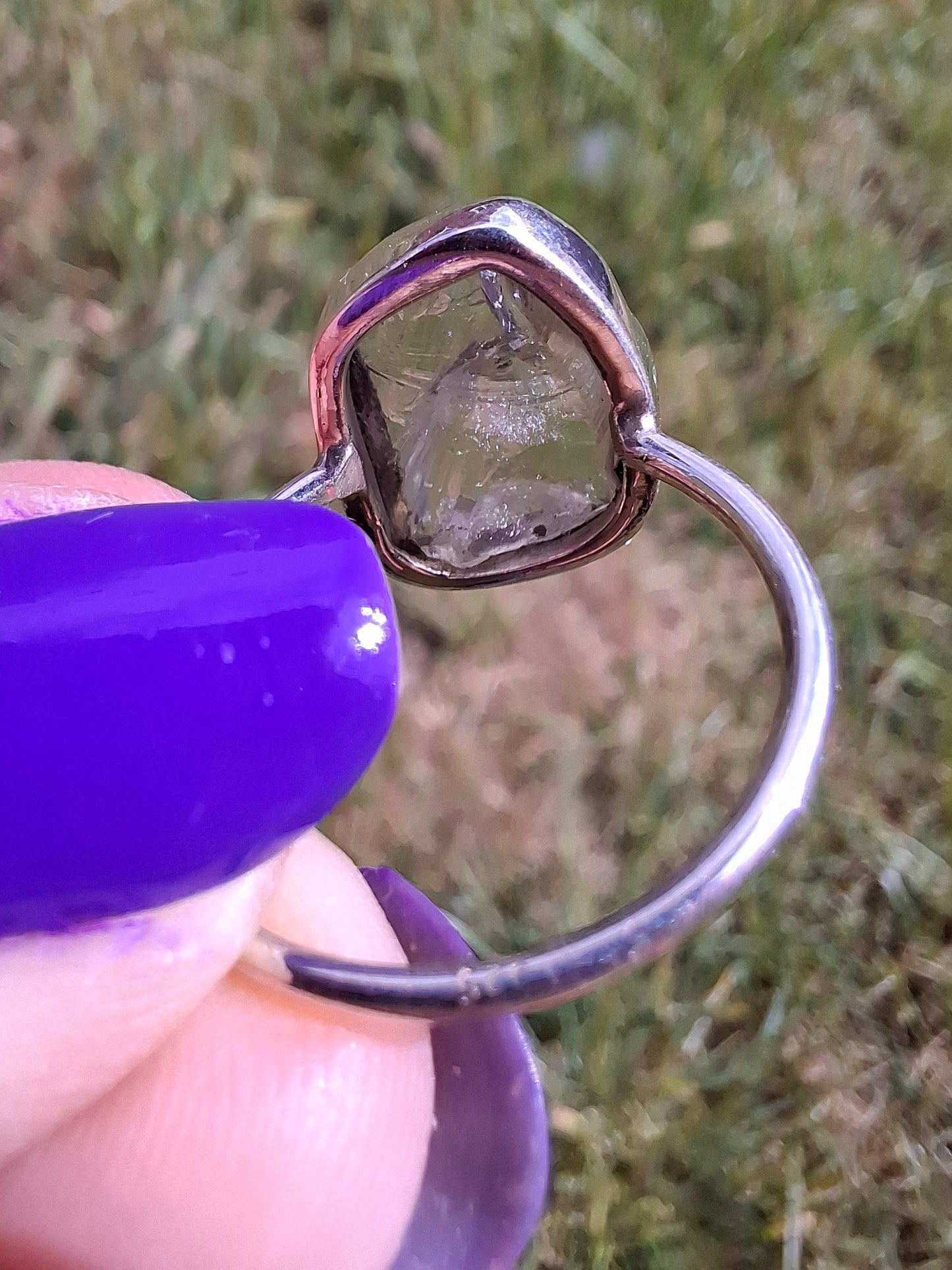 Libyan Desert Glass Ring, size large P, 925 Silver, Tektite (Ref: LR29)