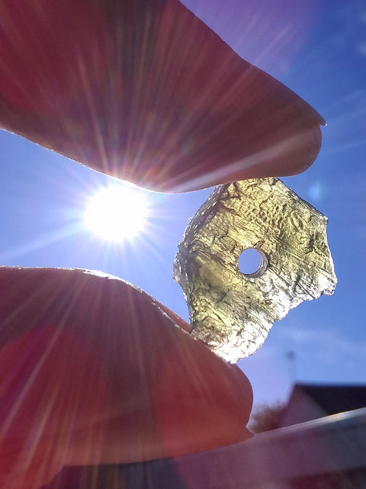 DRILLED, Moldavite Piece, 1.13g, Tektite (Ref: D7)