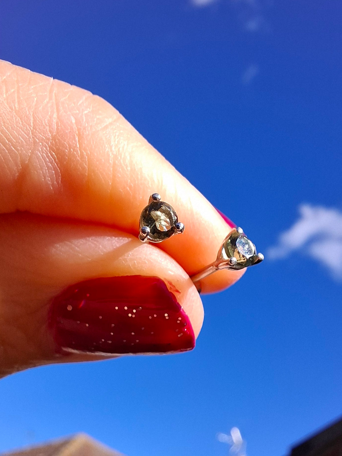 Moldavite (Faceted) 3mm Stud Earrings, 925 Silver (Ref: Pair65)