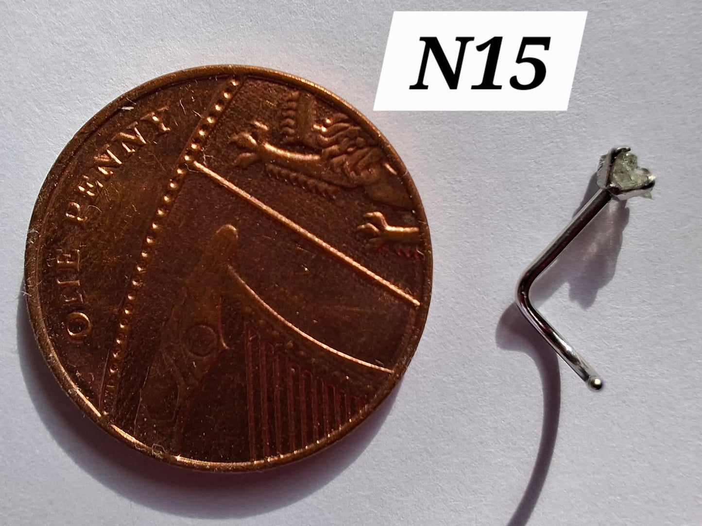 Moldavite (raw) NOSE STUD, 20G, Corkscrew, Surgical Steel, Tektite (Ref: N15)