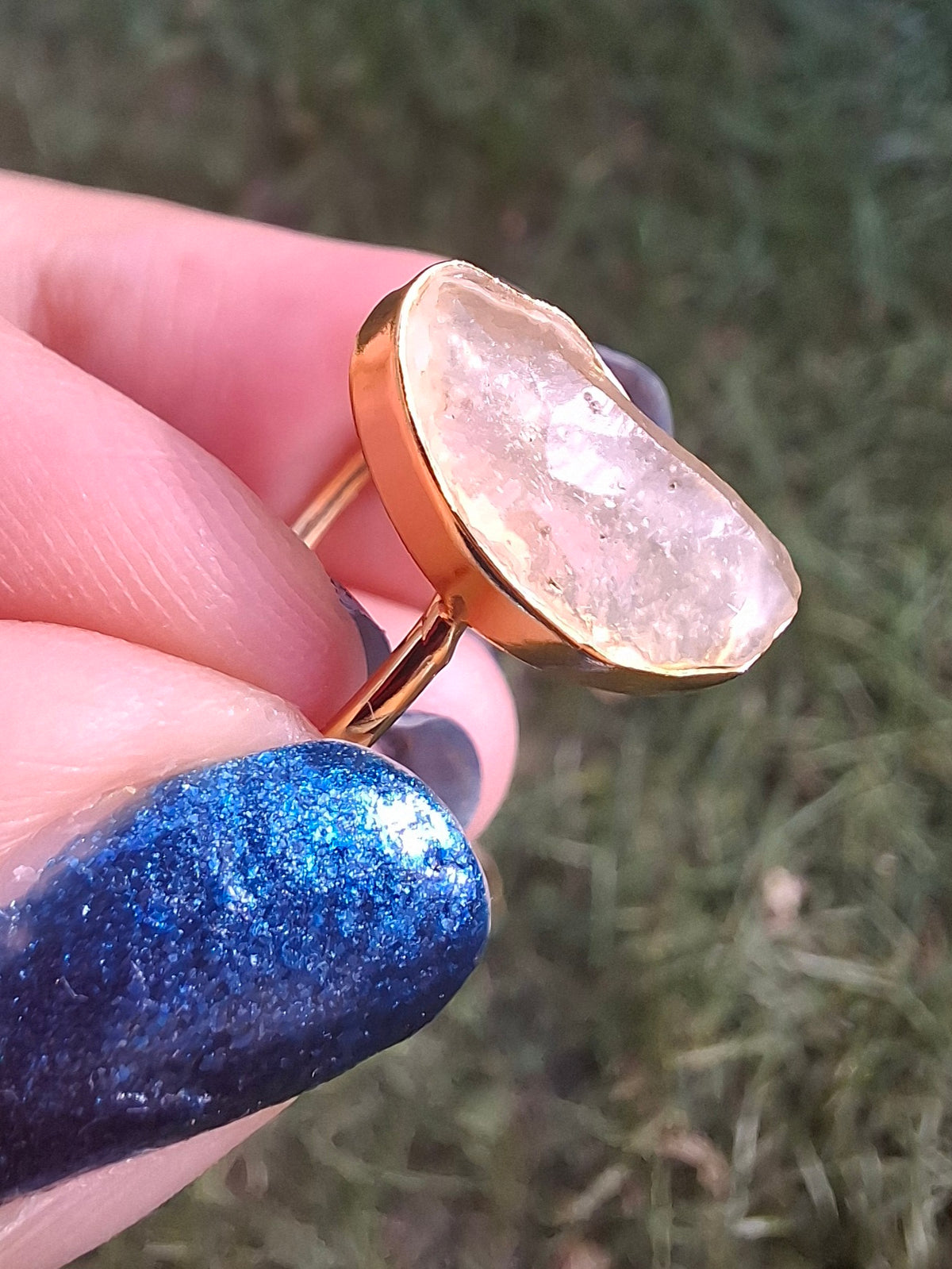 Libyan Desert Glass Ring, 14K GOLD Plated, size Q, Tektite (Ref: LR77)