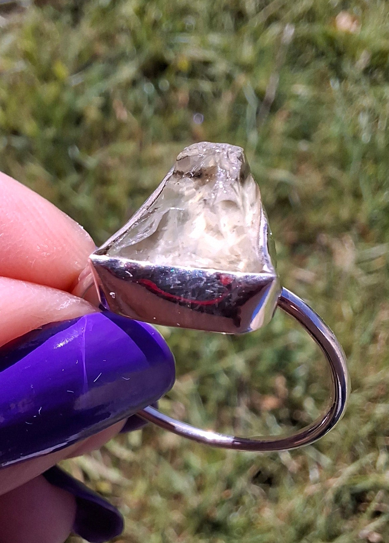 Libyan Desert Glass Ring, size large V, 925 Silver, Tektite (Ref: LR58)