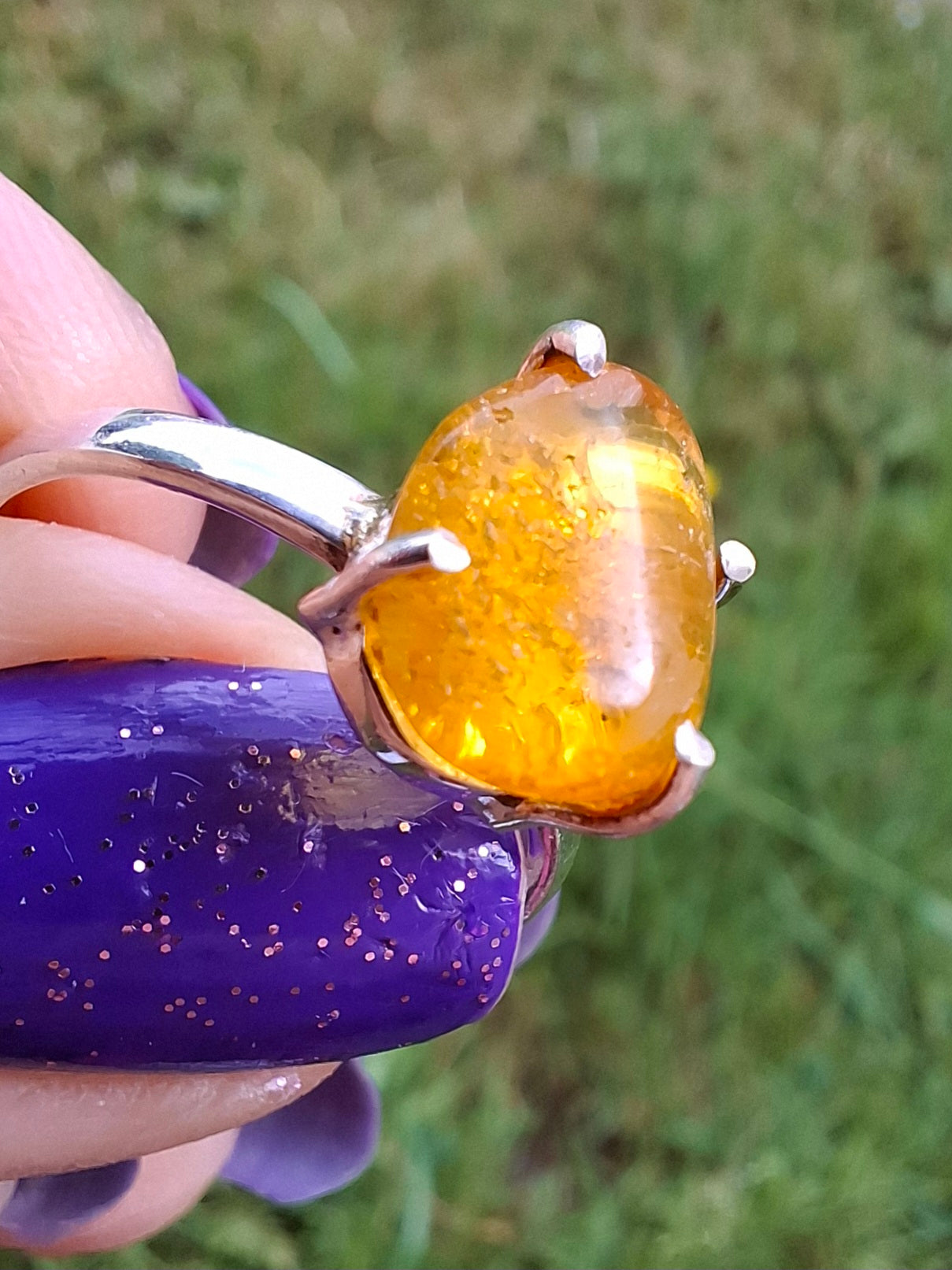 Baltic Amber Ring, size large O, 925 Silver, Fossil (Ref: AR12)