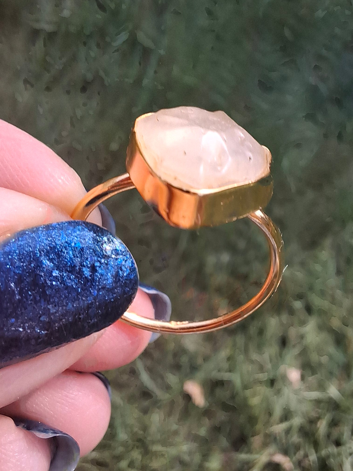 Libyan Desert Glass Ring, 14K GOLD Plated, size R, Tektite (Ref: LR66)