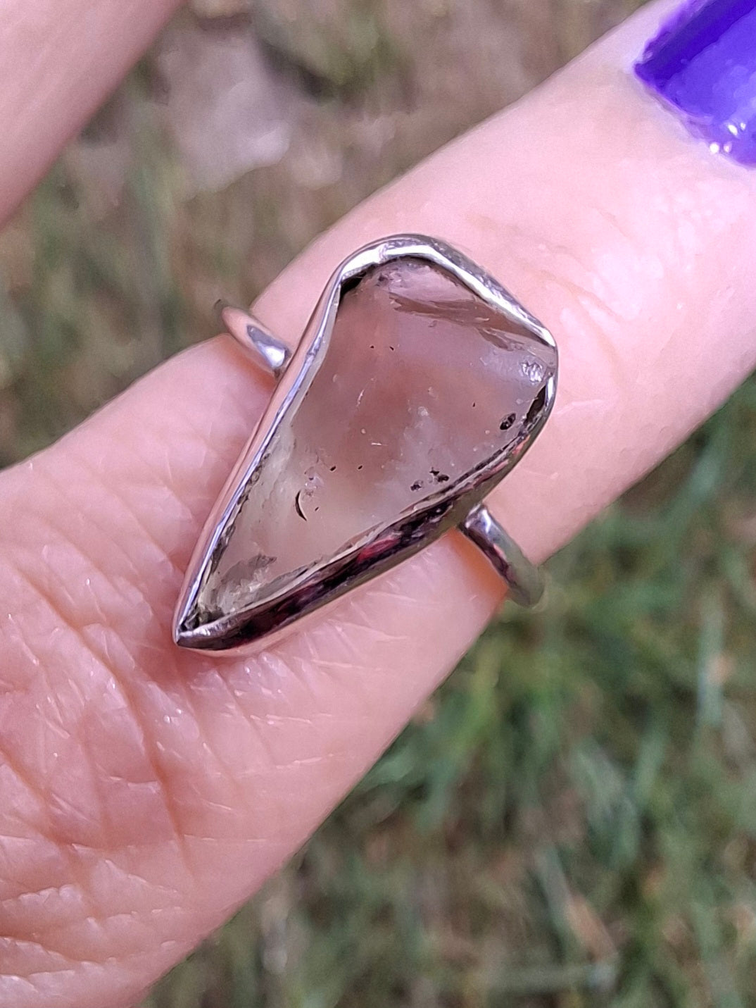 Libyan Desert Glass Ring, size large G, 925 Silver, Tektite (Ref: LR1)