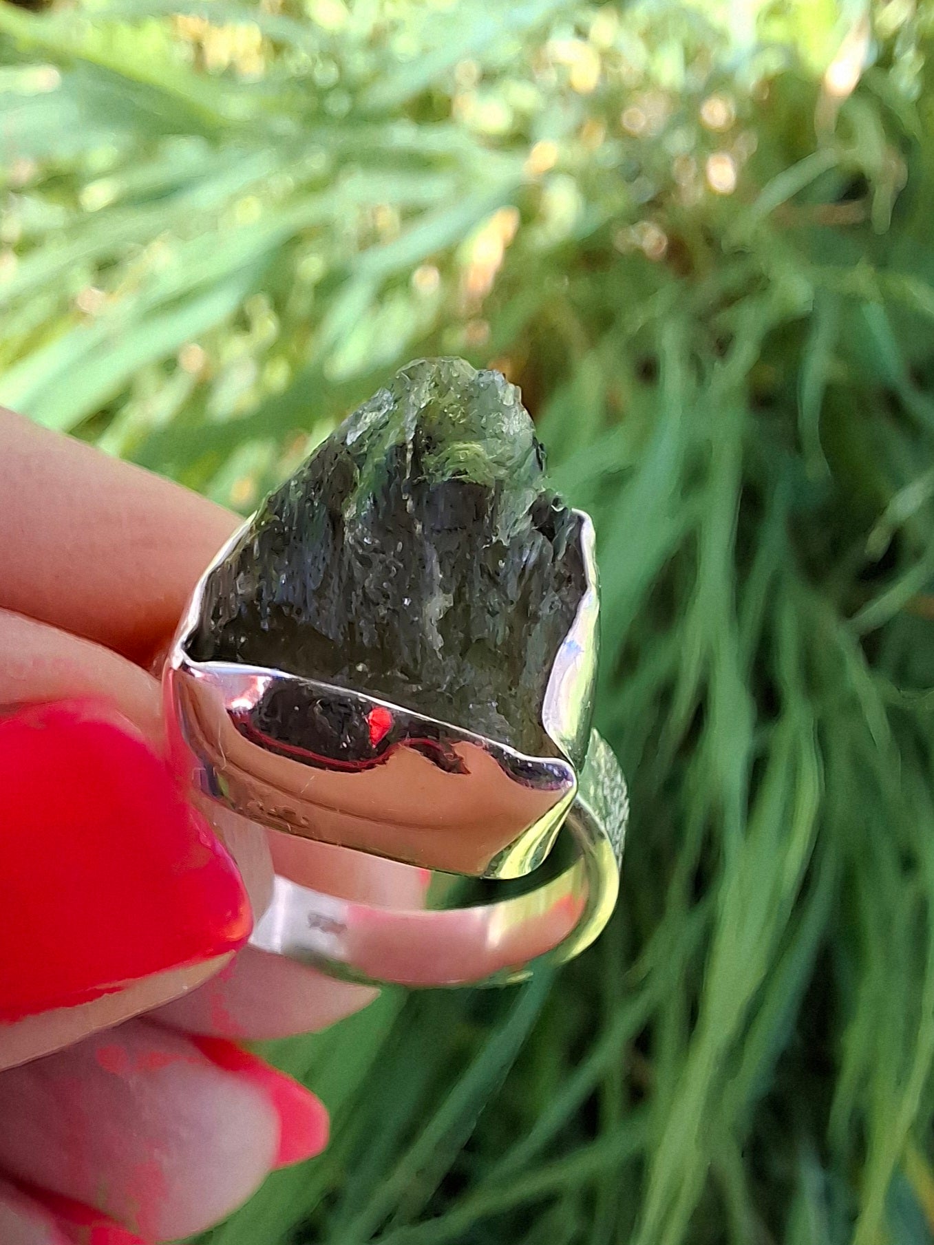 Moldavite Ring, size K, 925 Silver, Tektite (Ref: R302)
