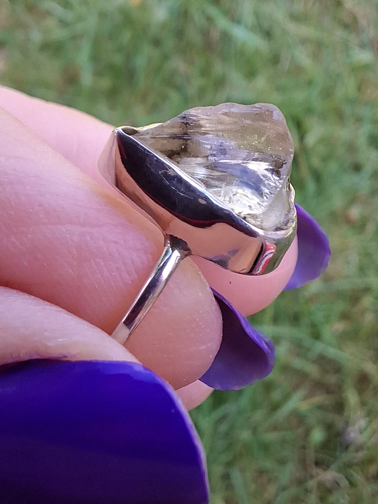 Libyan Desert Glass Ring, size large K, 925 Silver, Tektite (Ref: LR13)