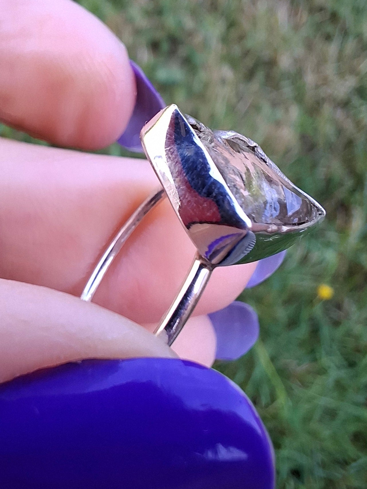 Libyan Desert Glass Ring, size T, 925 silver, Tektite (Ref: LR49)