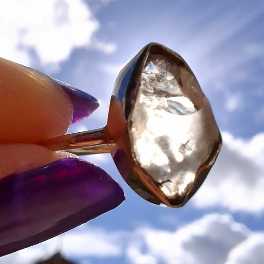 Libyan Desert Glass Ring, size J, 925 Silver, Tektite (Ref: LR6)