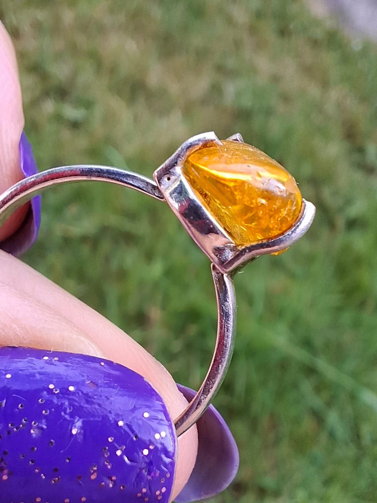 Baltic Amber Ring, size large O, 925 Silver, Fossil (Ref: AR12)