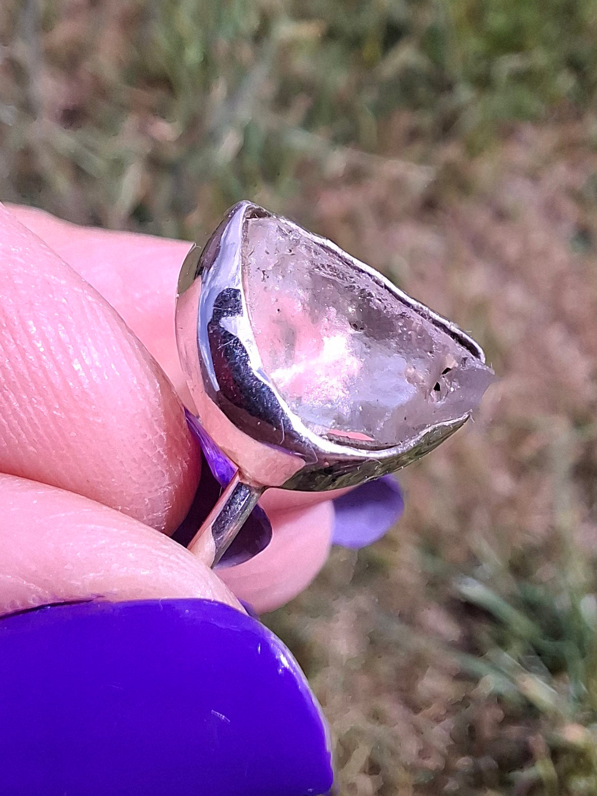 Libyan Desert Glass Ring, size large P, 925 Silver, Tektite (Ref: LR28)