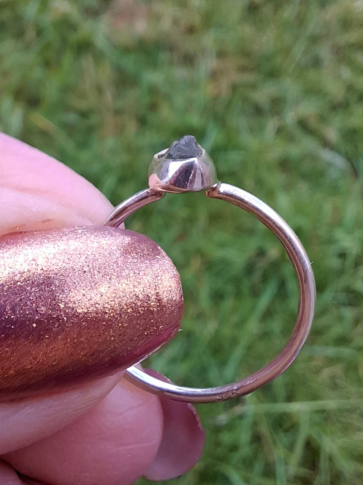 Moldavite Ring, size small L, 925 Silver, Tektite (Ref: R35)